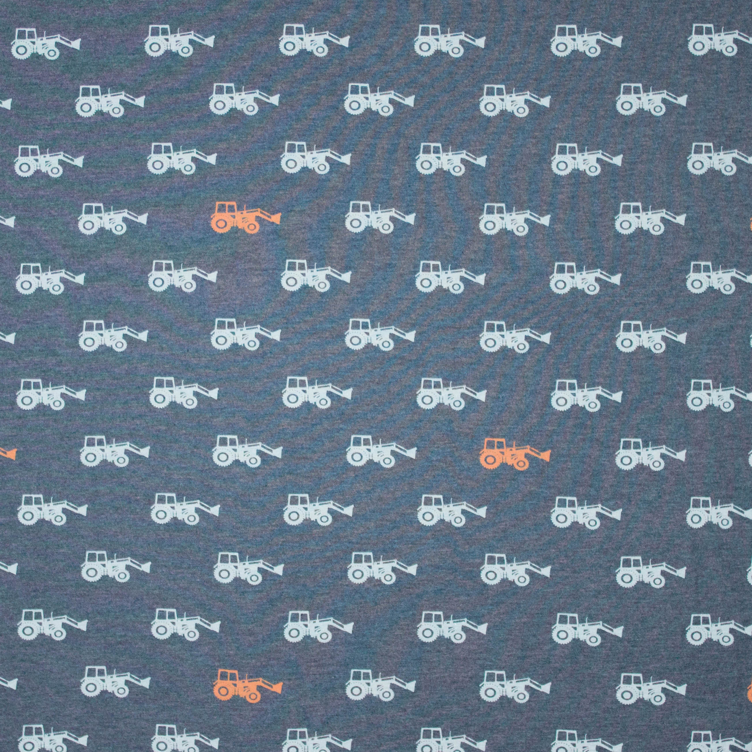 Blauwgrijze tricot met tractor motief van 'Poppy'