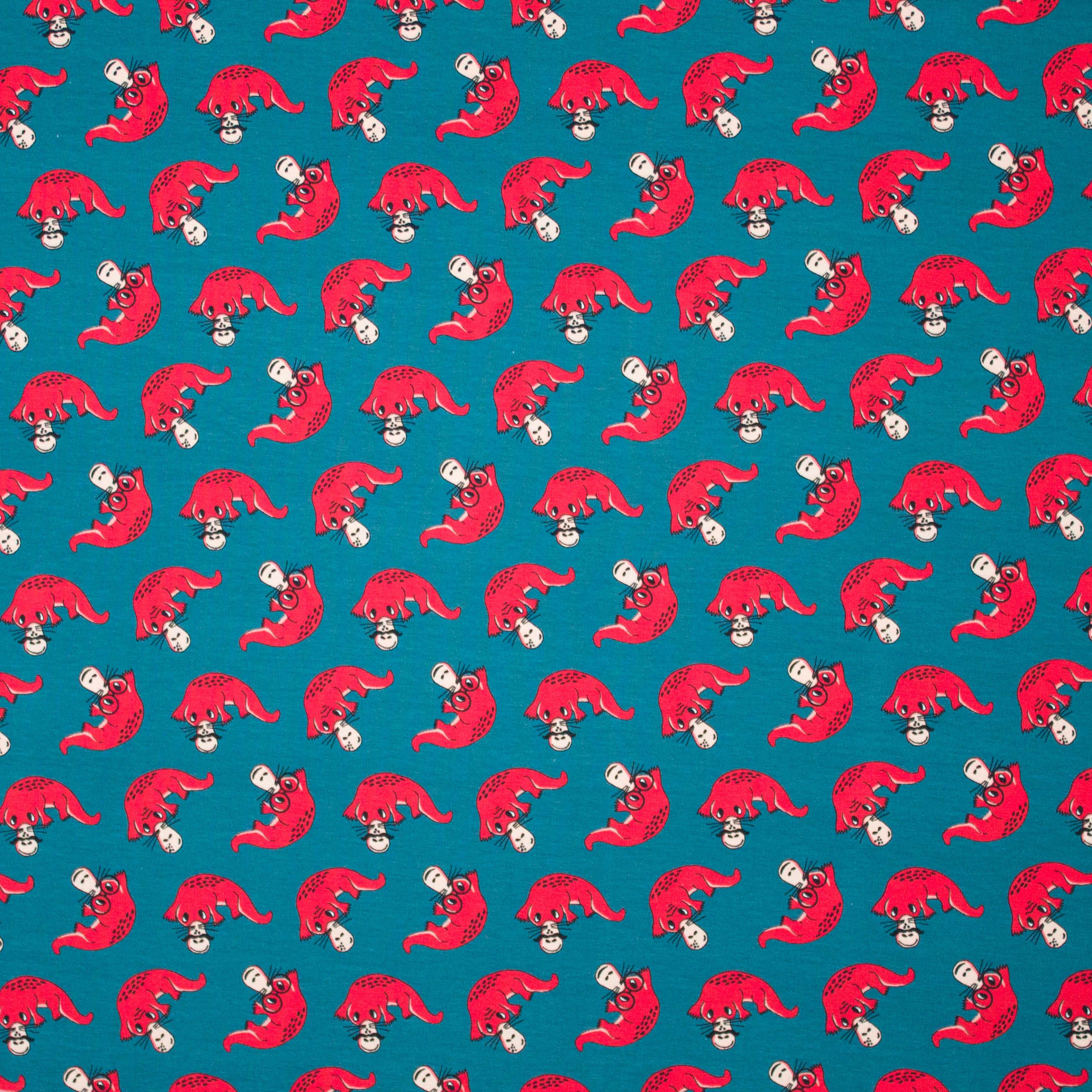 Petrol tricot met rode vogelbekdieren