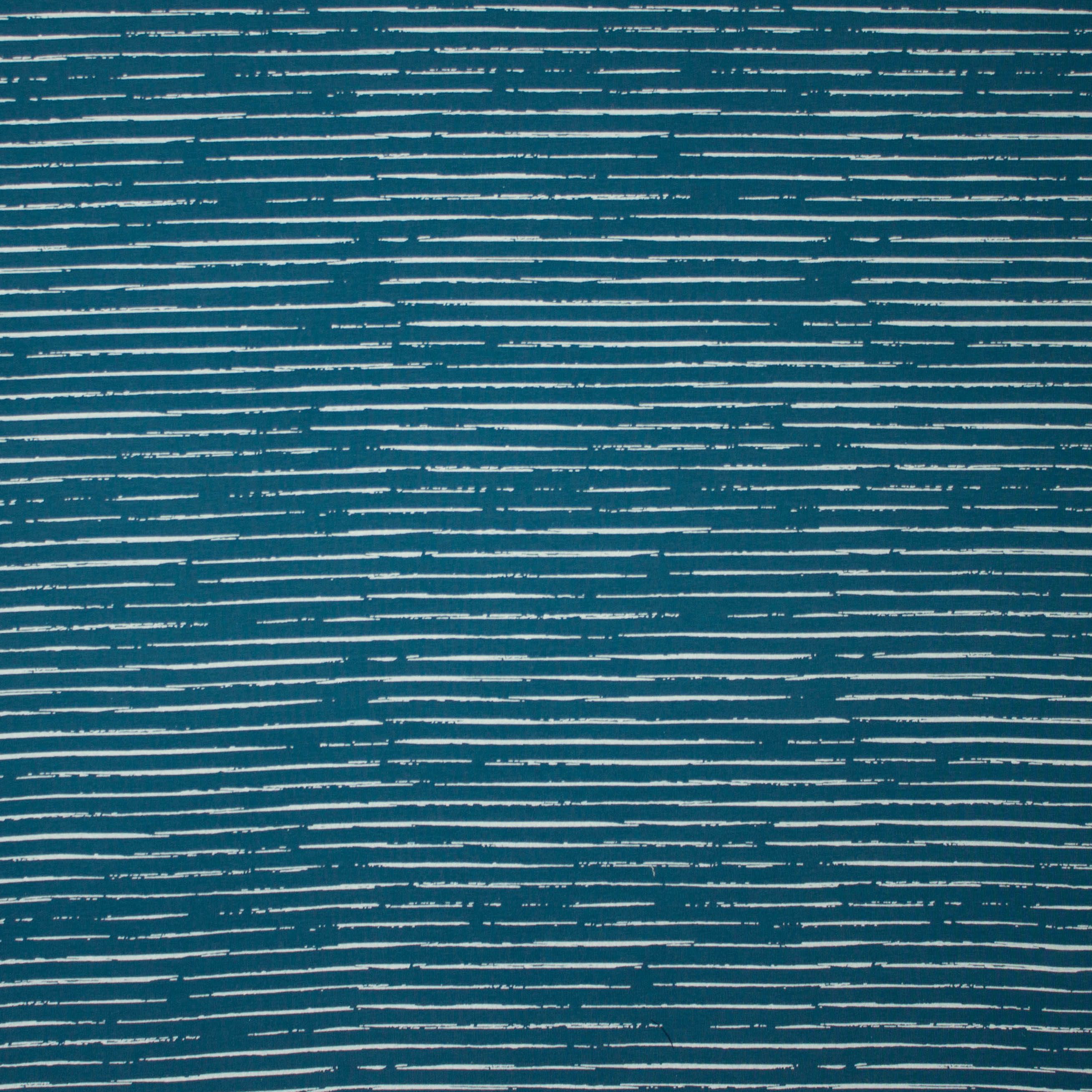 Petrolblauw met wit gestreepte tricot van 'Megan Blue Fabrics'