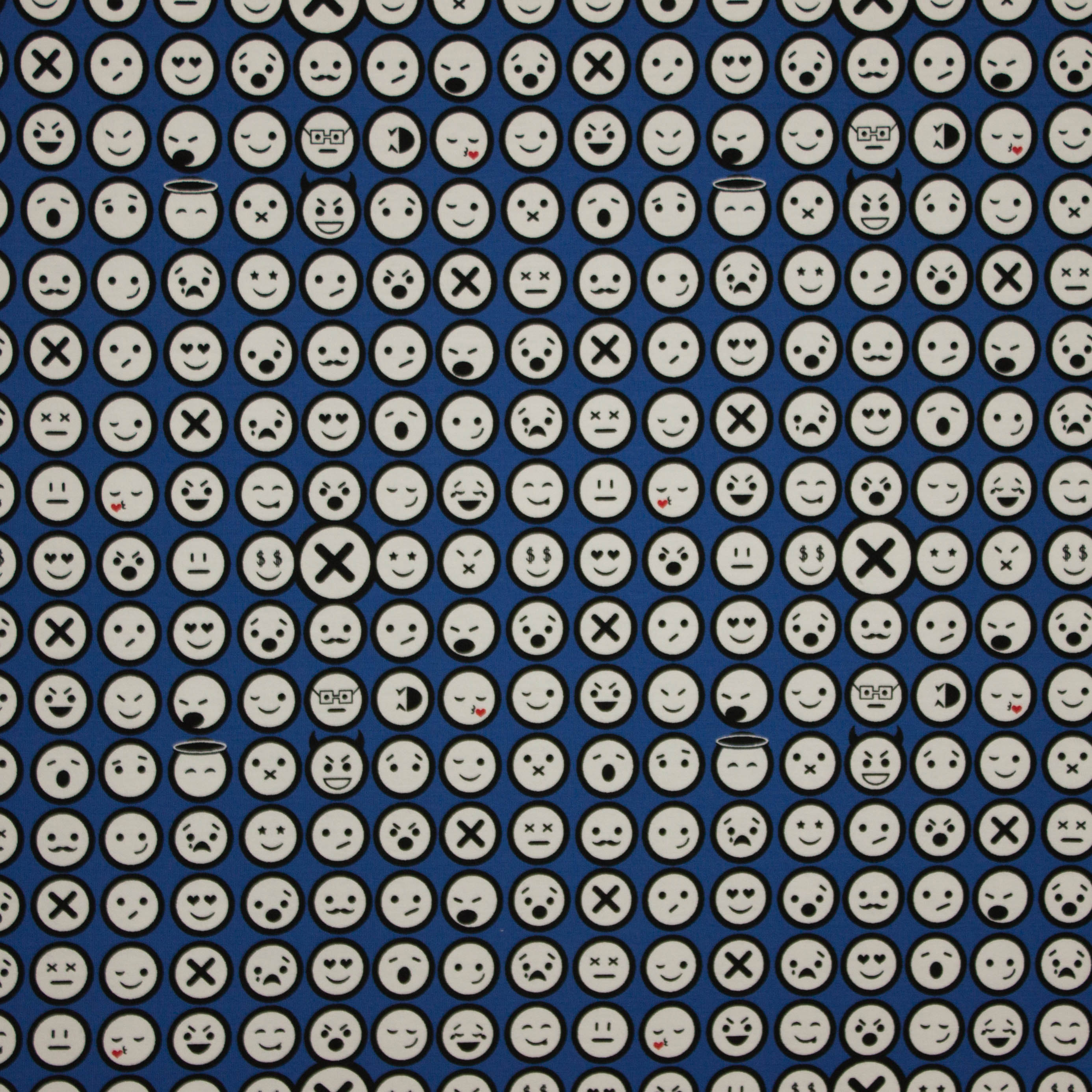 Blauwe katoentricot met smiley