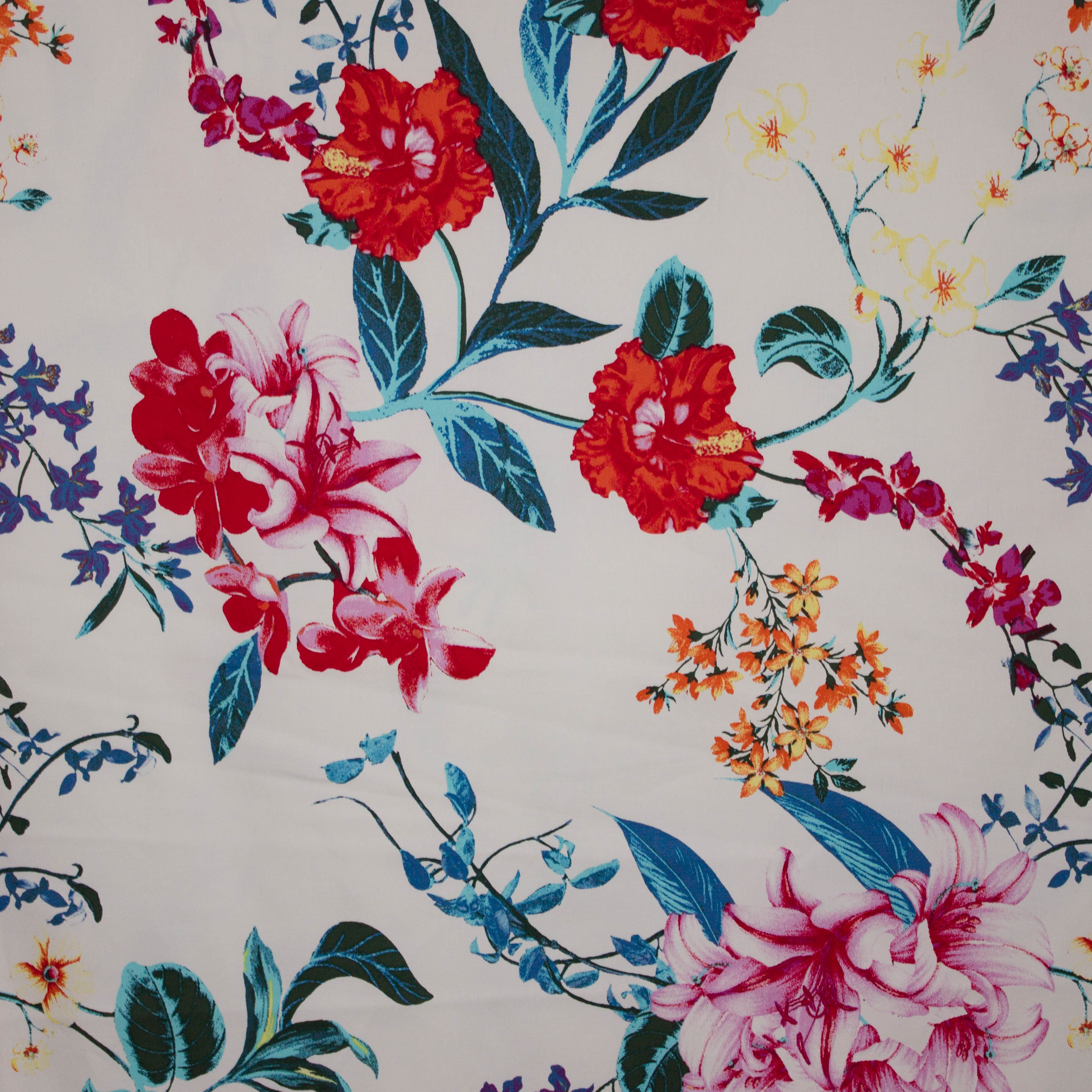 Witte rekbare katoen met bloemen motief