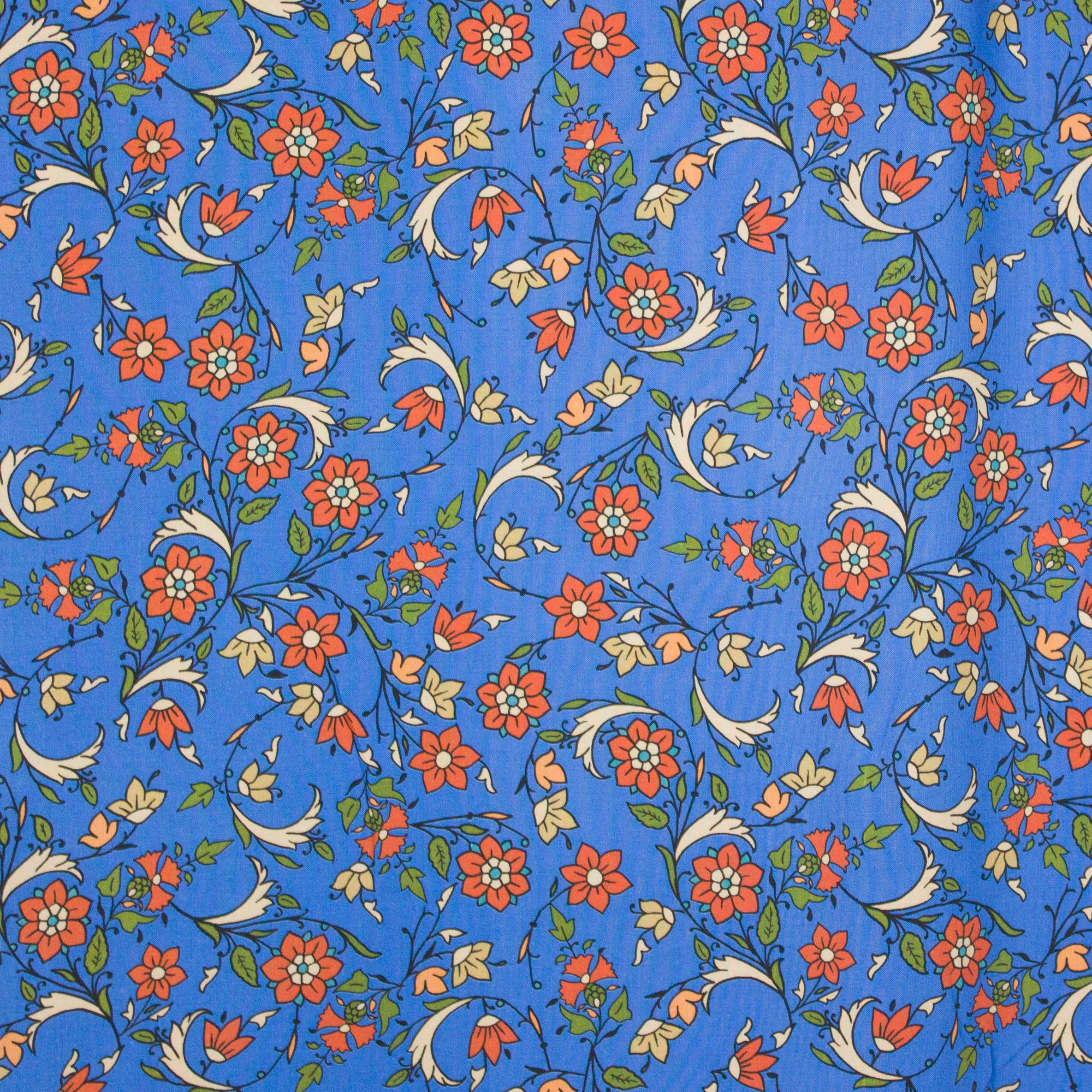 Blauwe rekbare viscose met bloemen motief