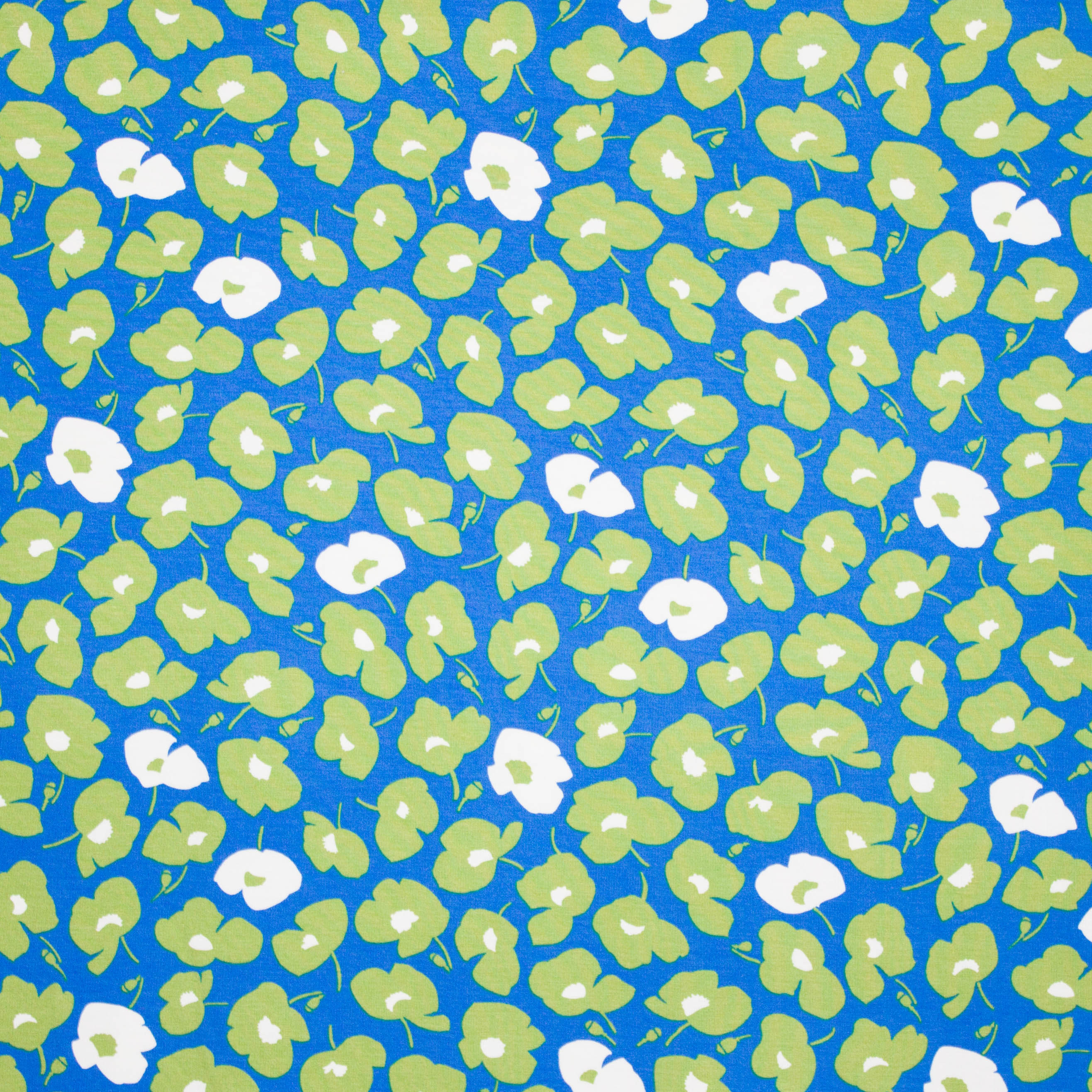 Blauwe viscose tricot met bloemen motief