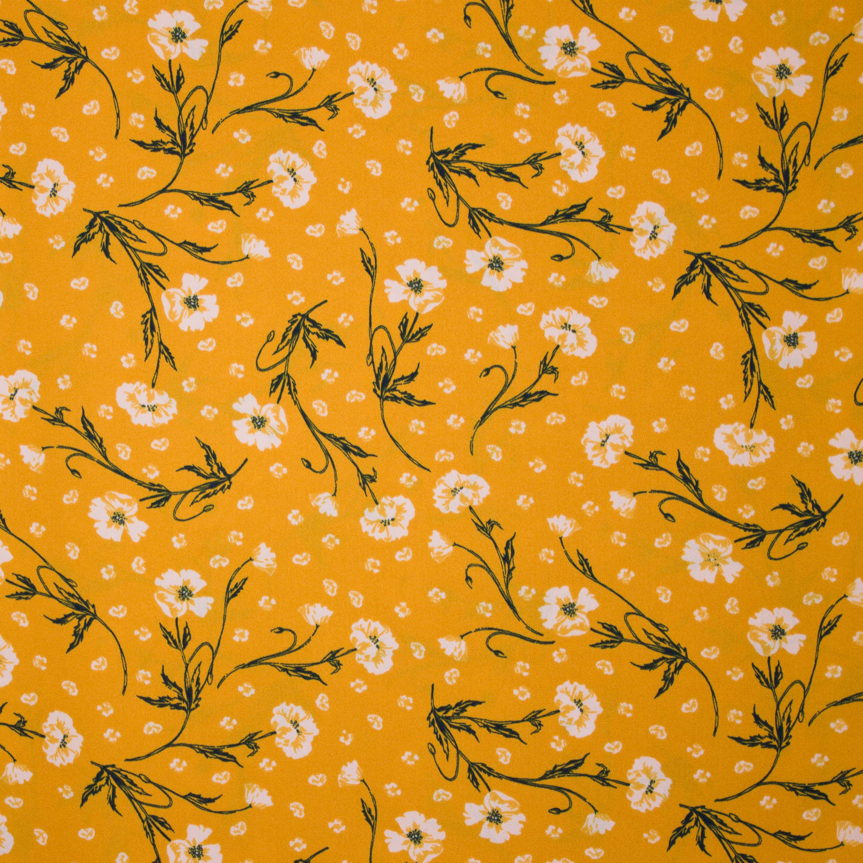 Safraangele viscose met bloemen motief