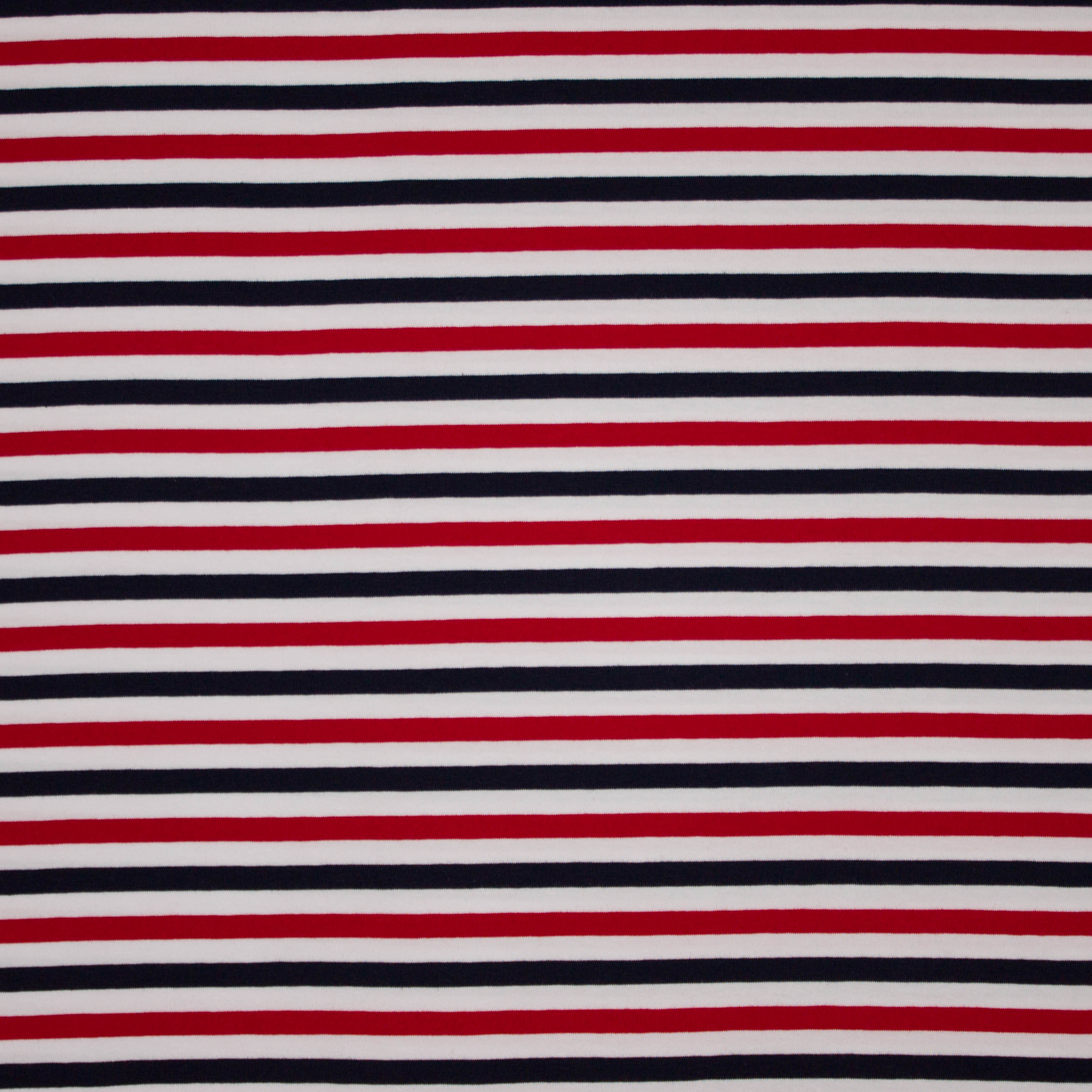 Blauw, rood, wit gestreepte tricot