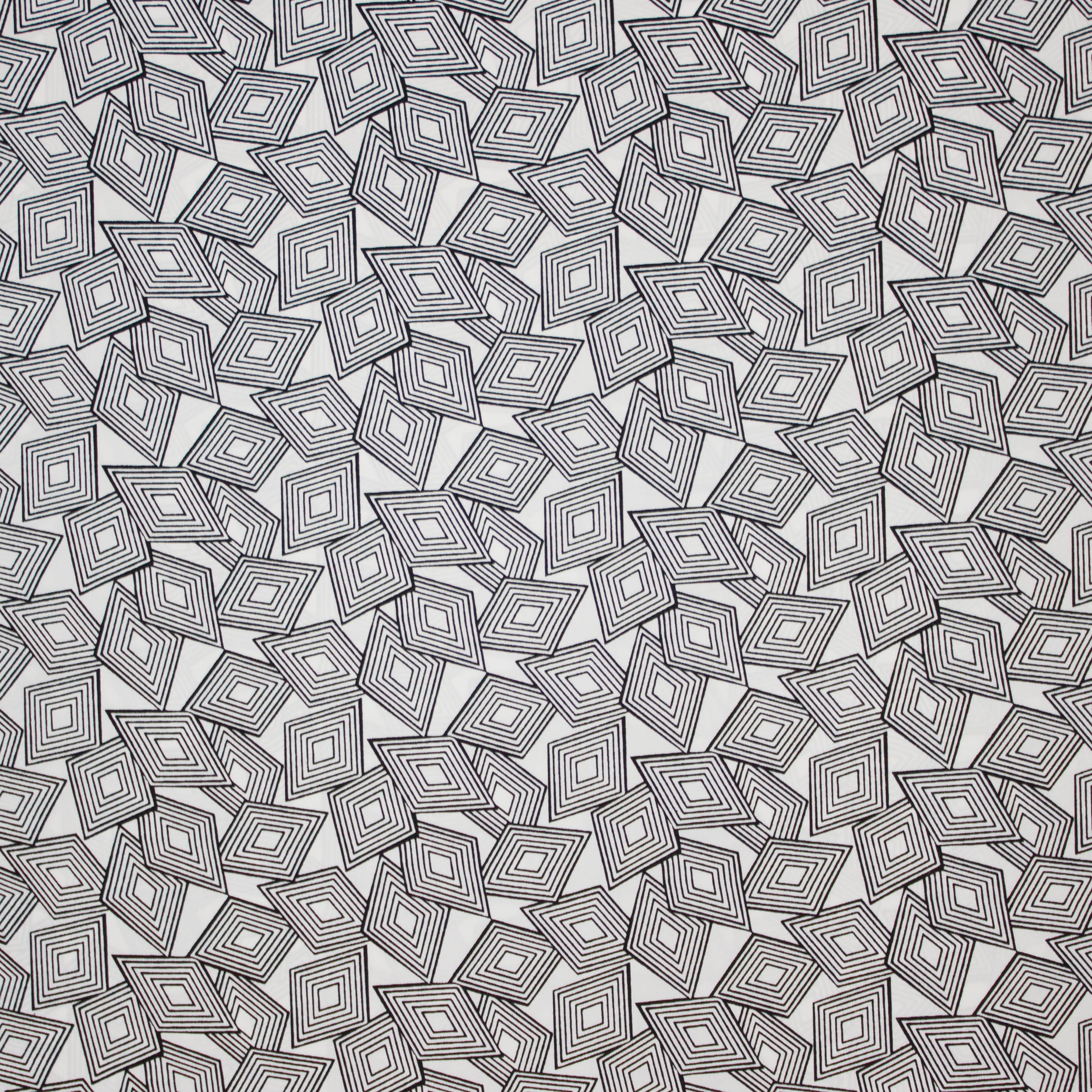 Witte microfiber polyester met zwart ruiten motief