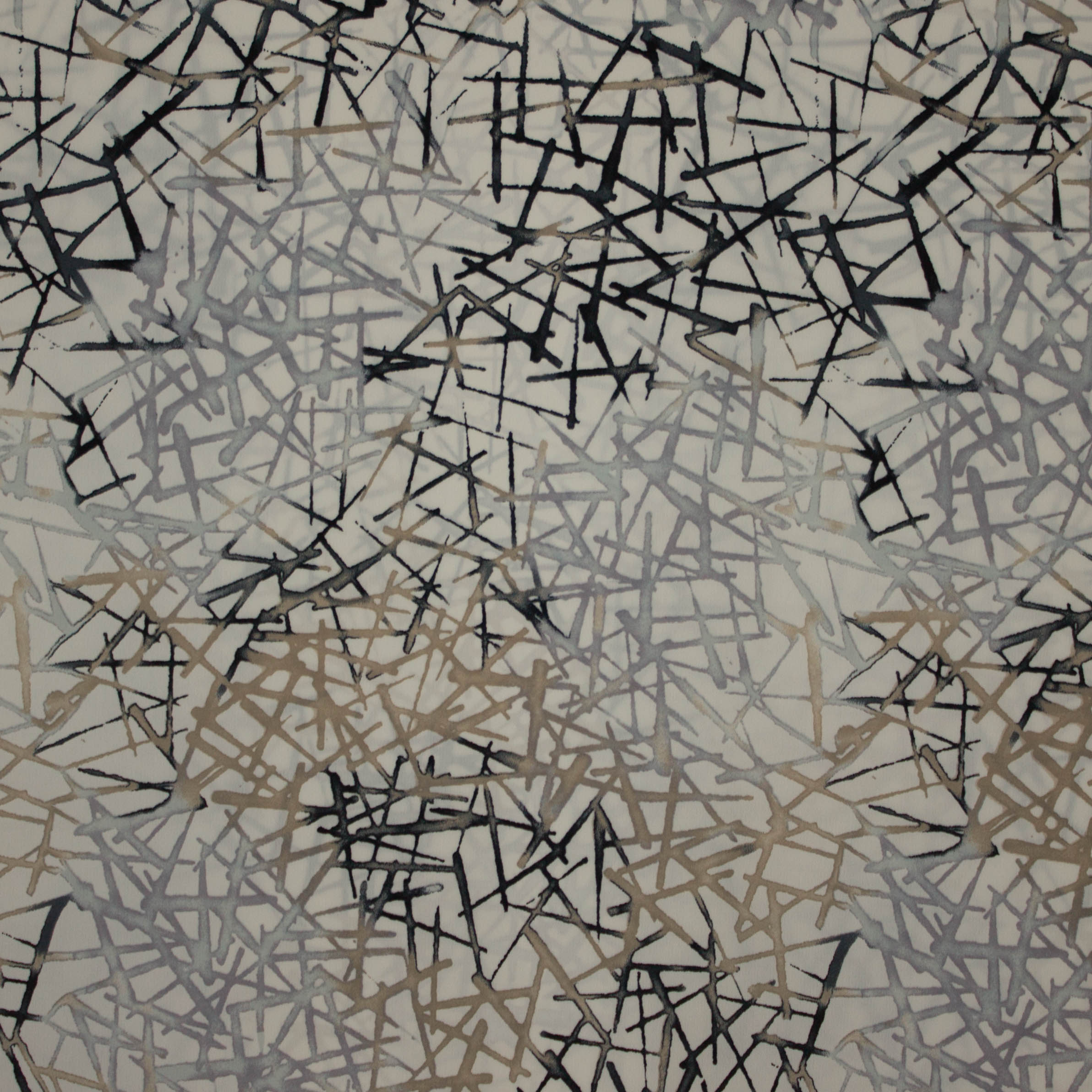 Ecru polyester met grijze en beige abstract motief