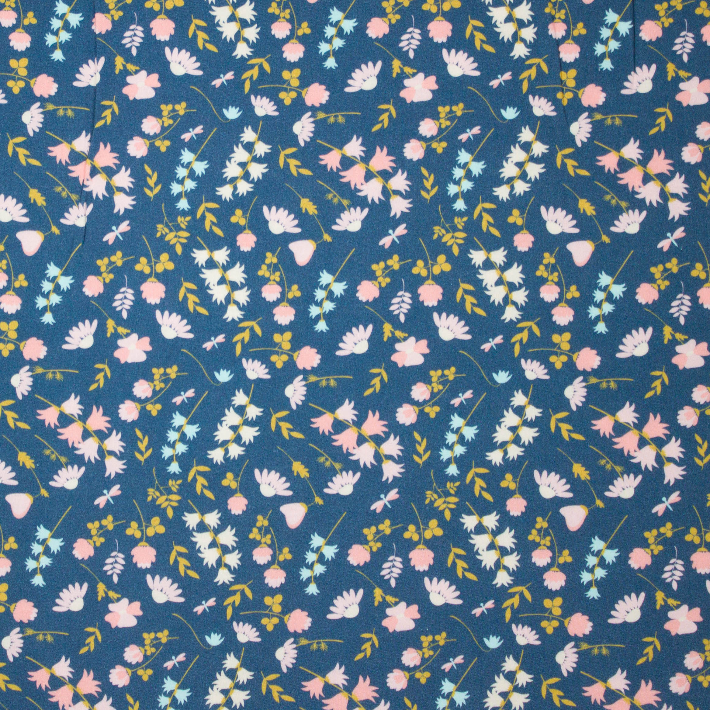 Blauwe viscose met kleine bloemenprint