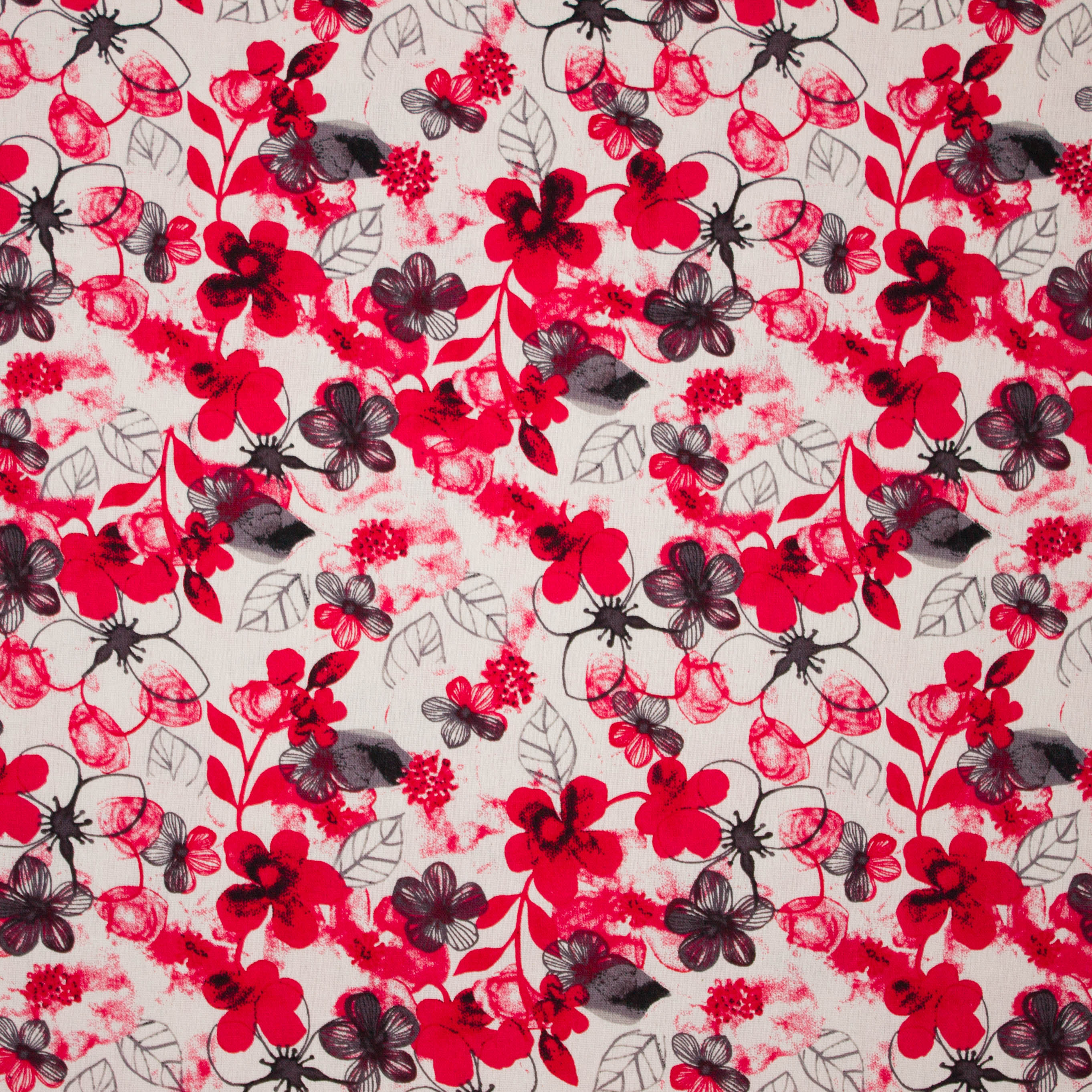 Ecru viscose - linnen mengeling met bloemen motief