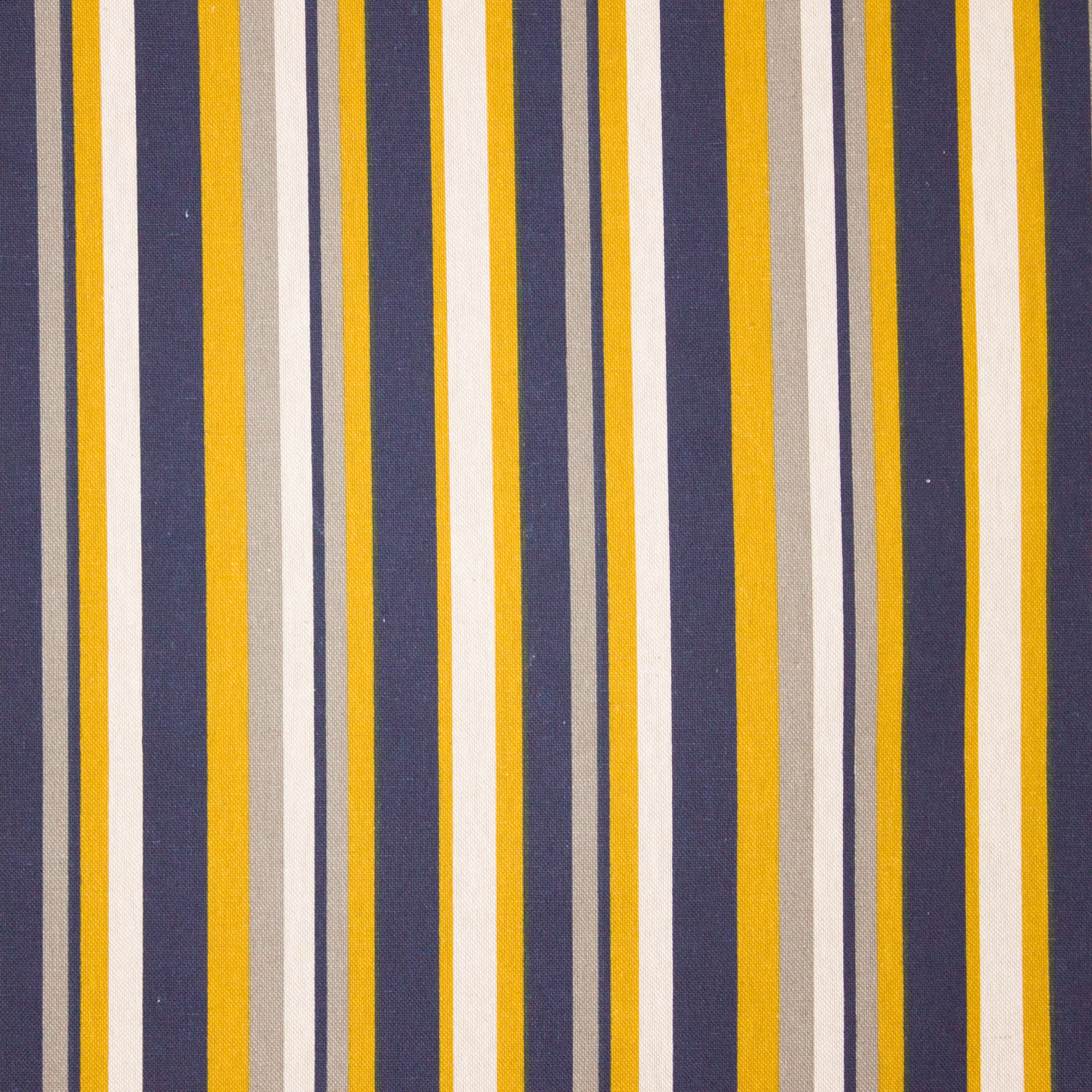 Gestreepte canvas in ecru, grijs, blauw en okergeel
