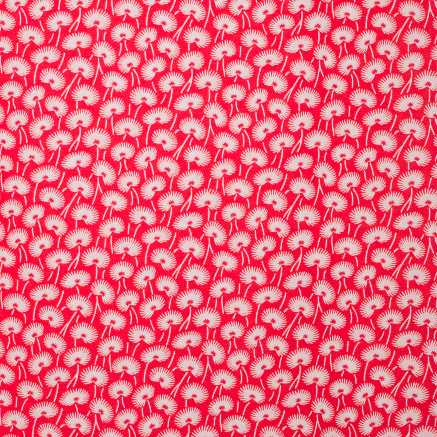 Koraalrode polyester met witte bloemen