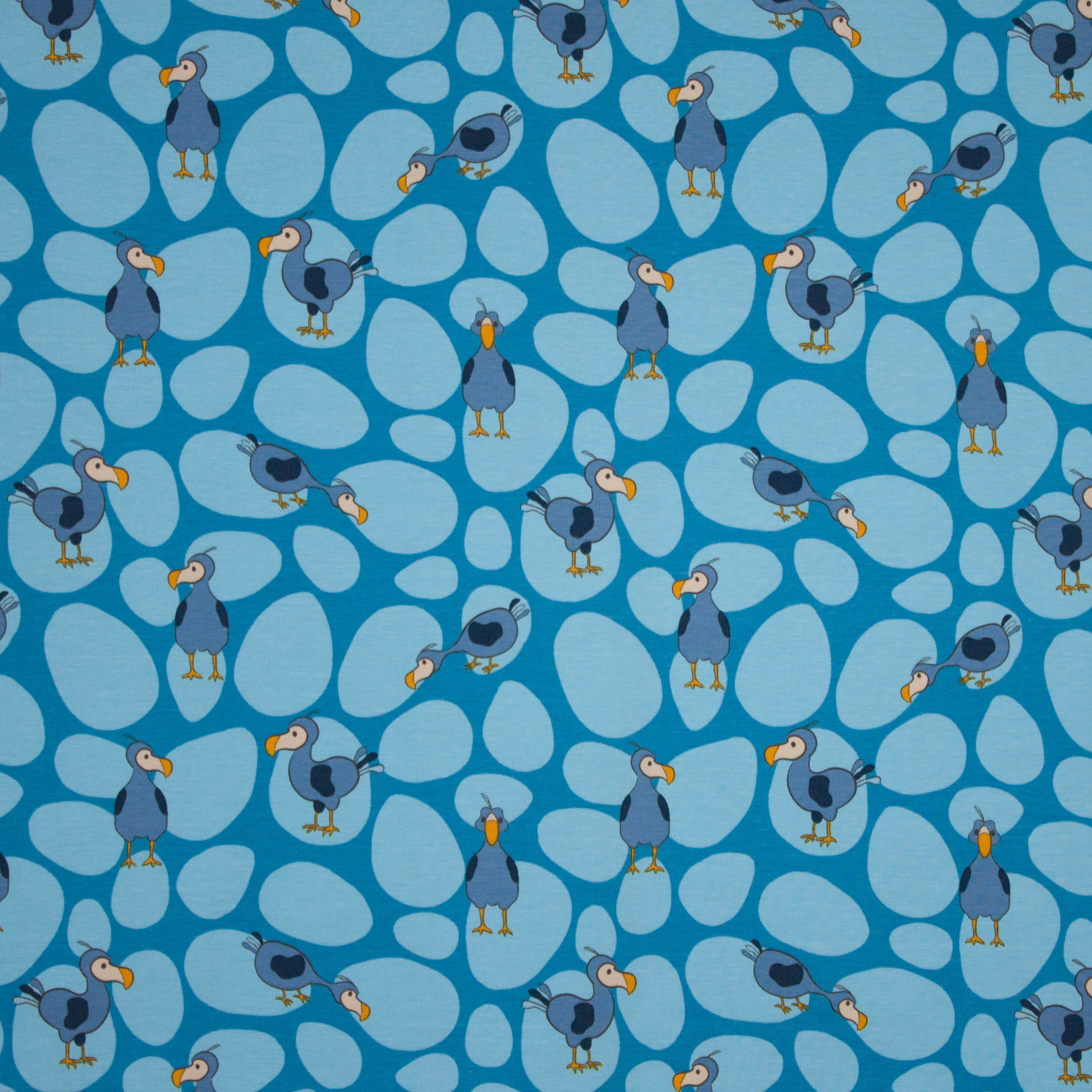 Blauwe tricot met vogel motief