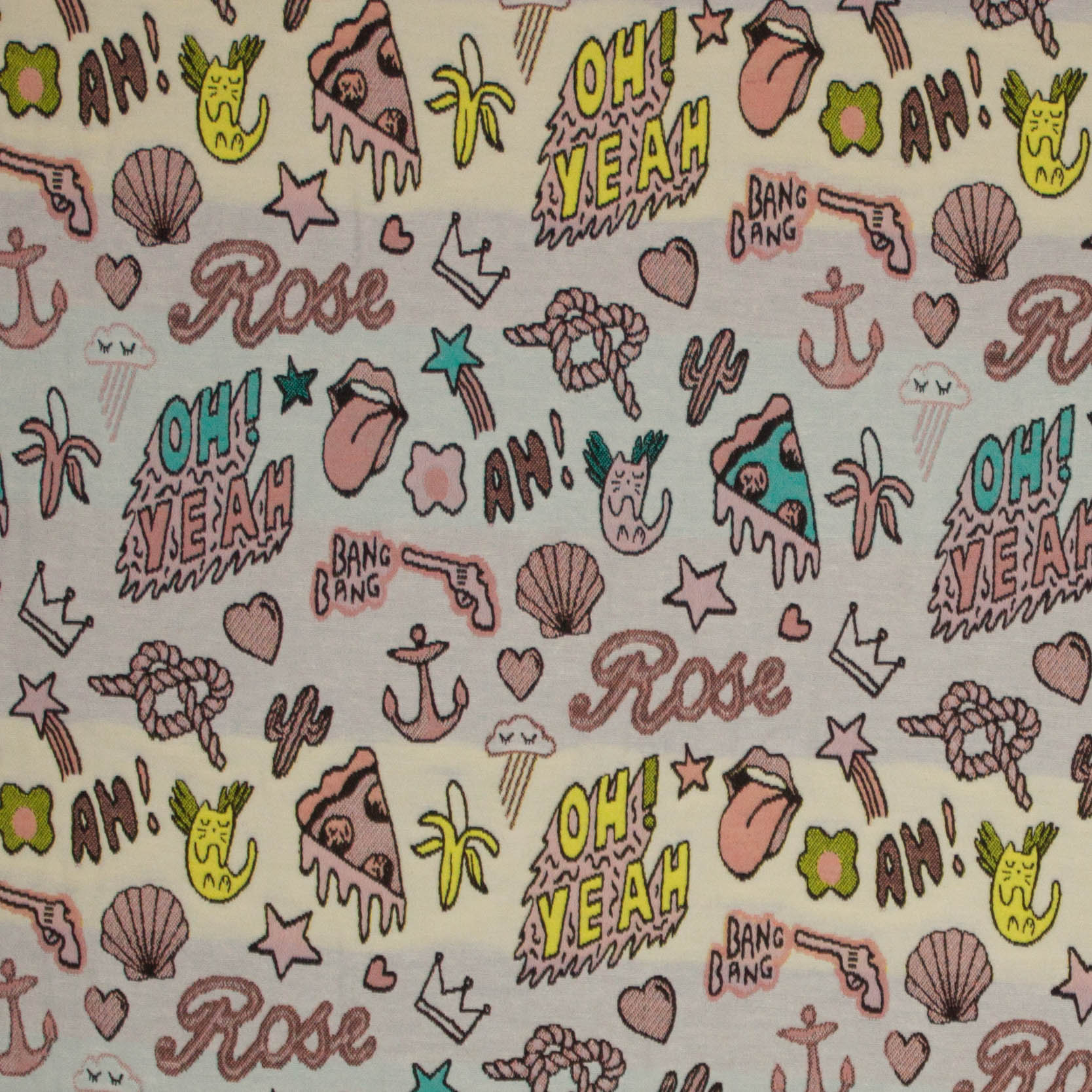 Jacquard met figuren en tekst
