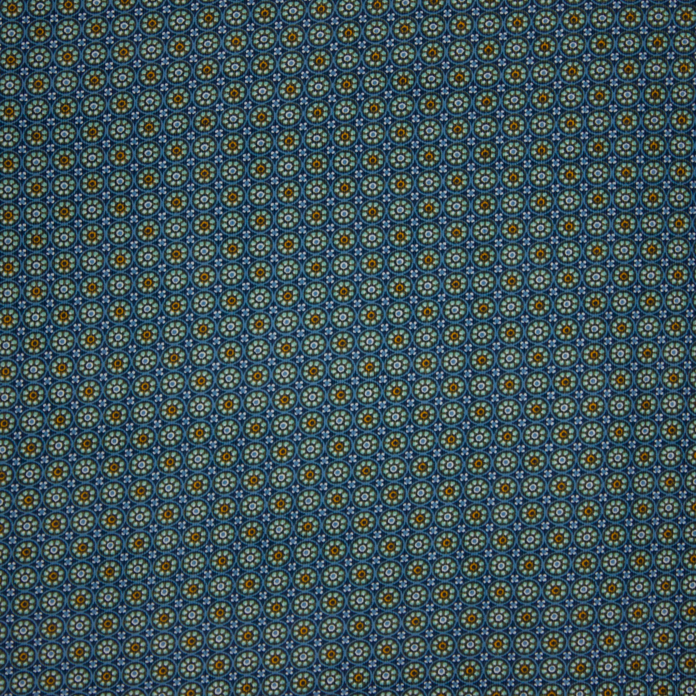 Blauwe nicky velours met abstracte bloemen motief