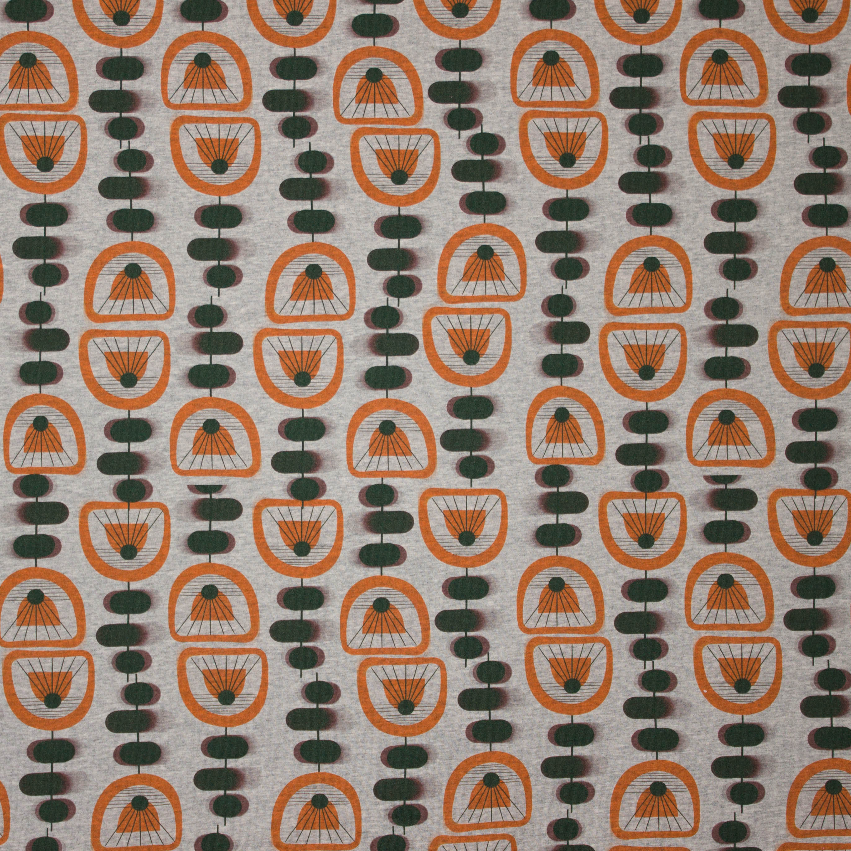 Grijze gemeleerde tricot met abstract motief 'Orangella' van 'Lillestoff'