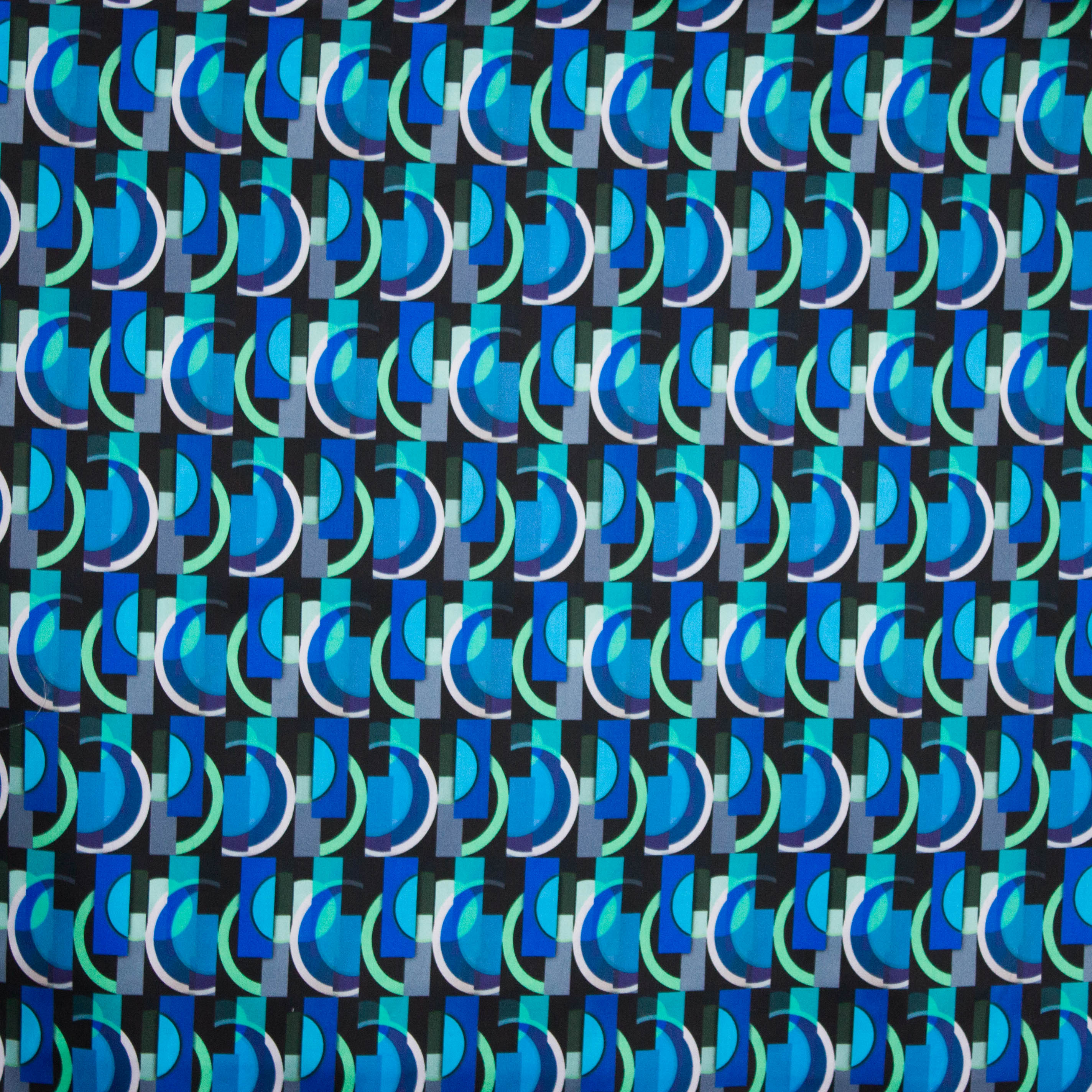 Katoen stretch blauw geometrisch motief