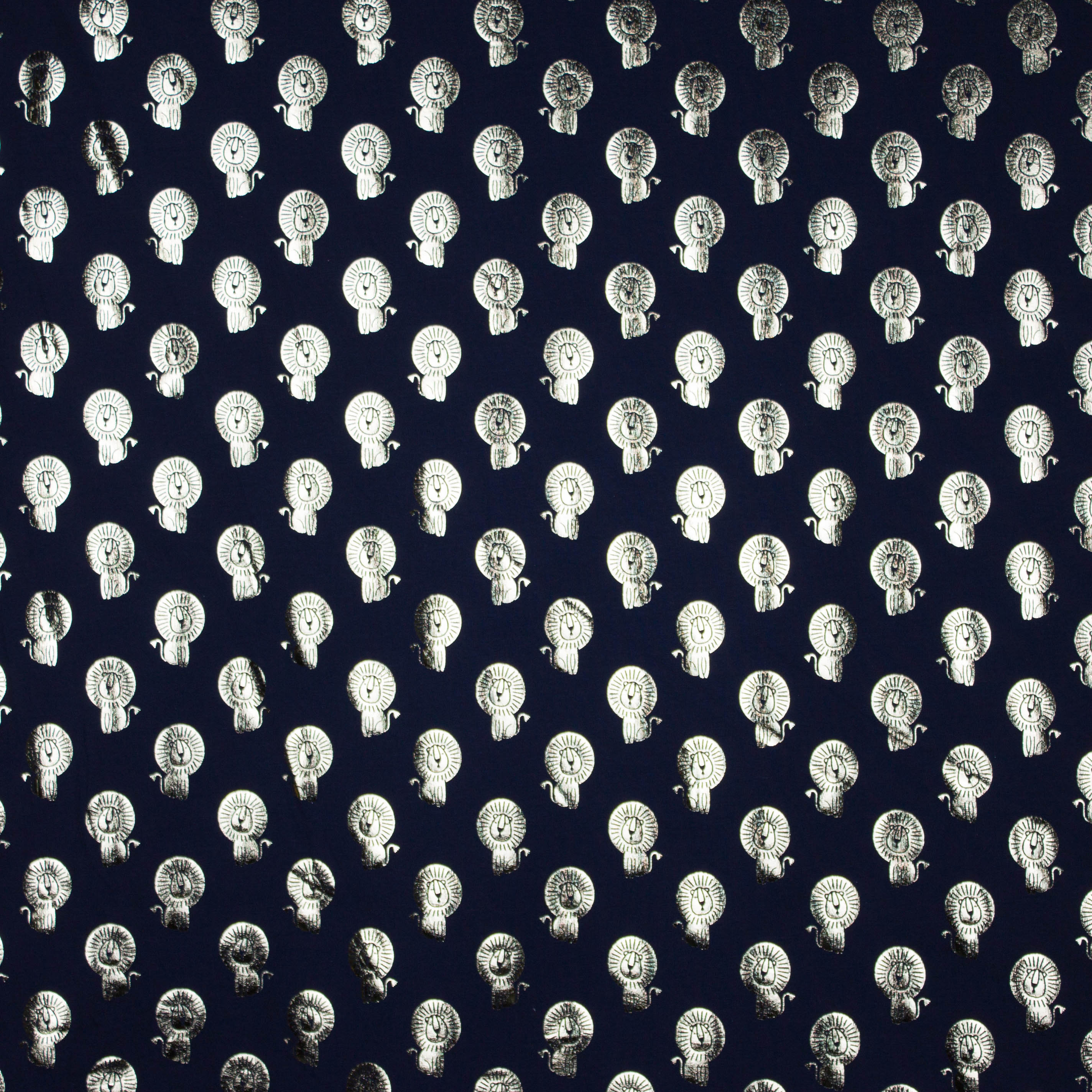 Donkerblauwe tricot met leeuw motief in gouden foil