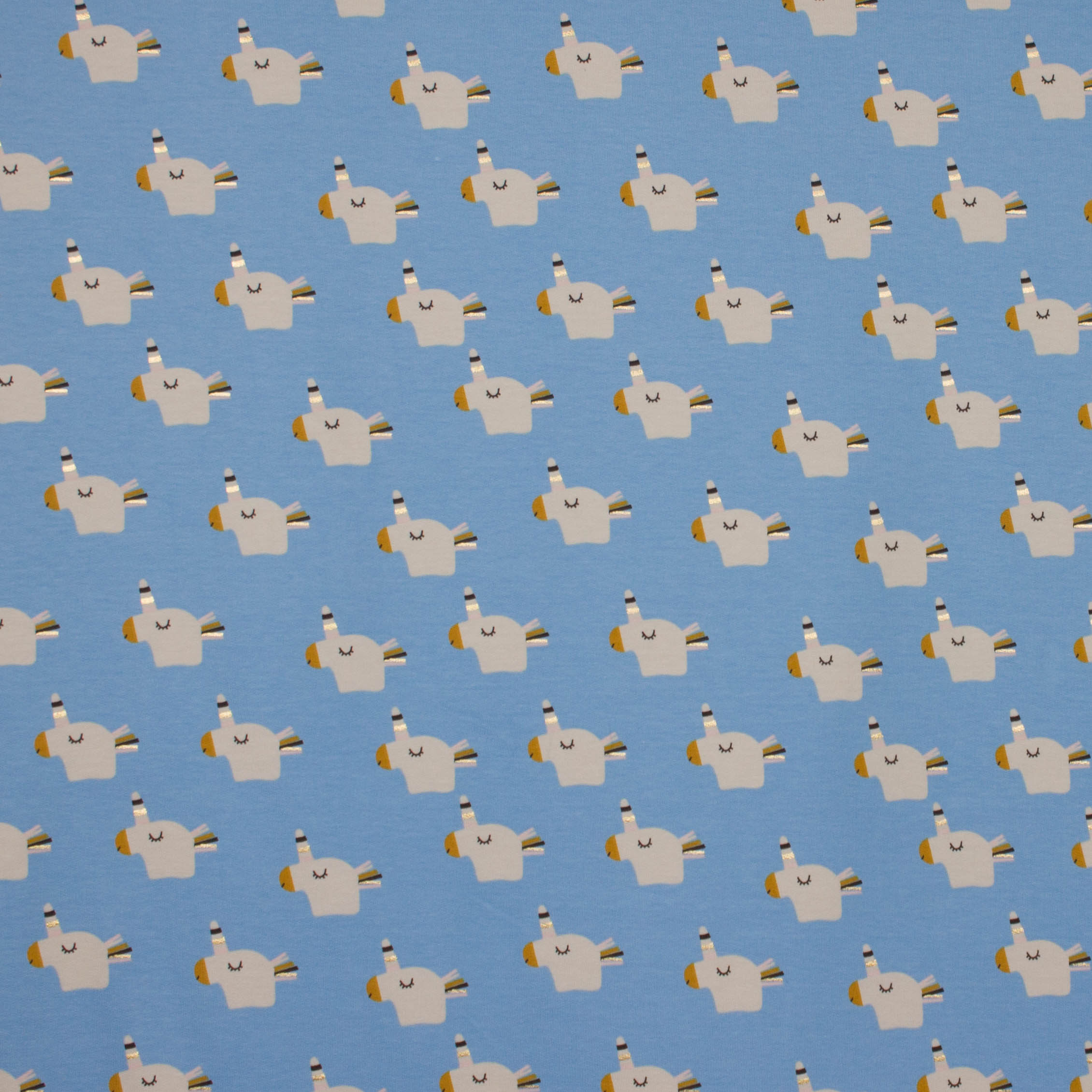 Lichtblauwe french terry met eenhoorns van 'About Blue Fabrics'