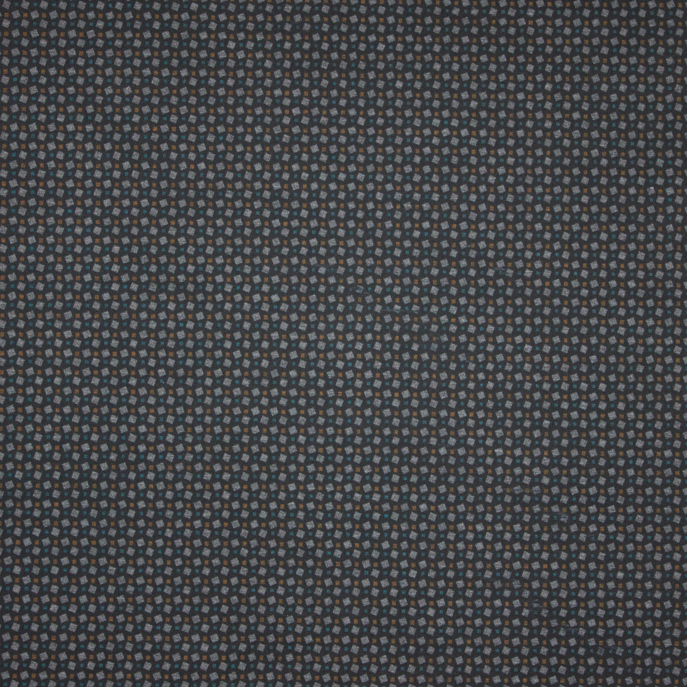 Zwarte polyester - viscose tricot met vierkantjes motiefjes