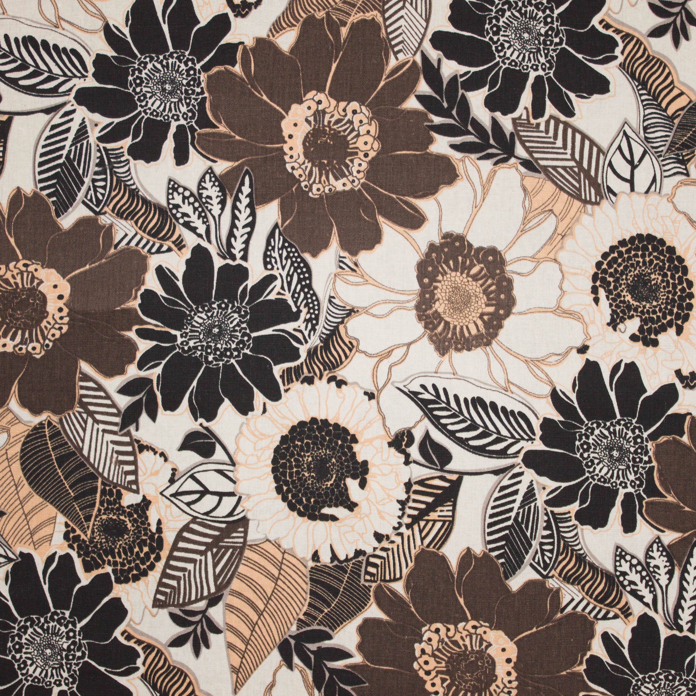 Beige viscose linnen met bloemen motief