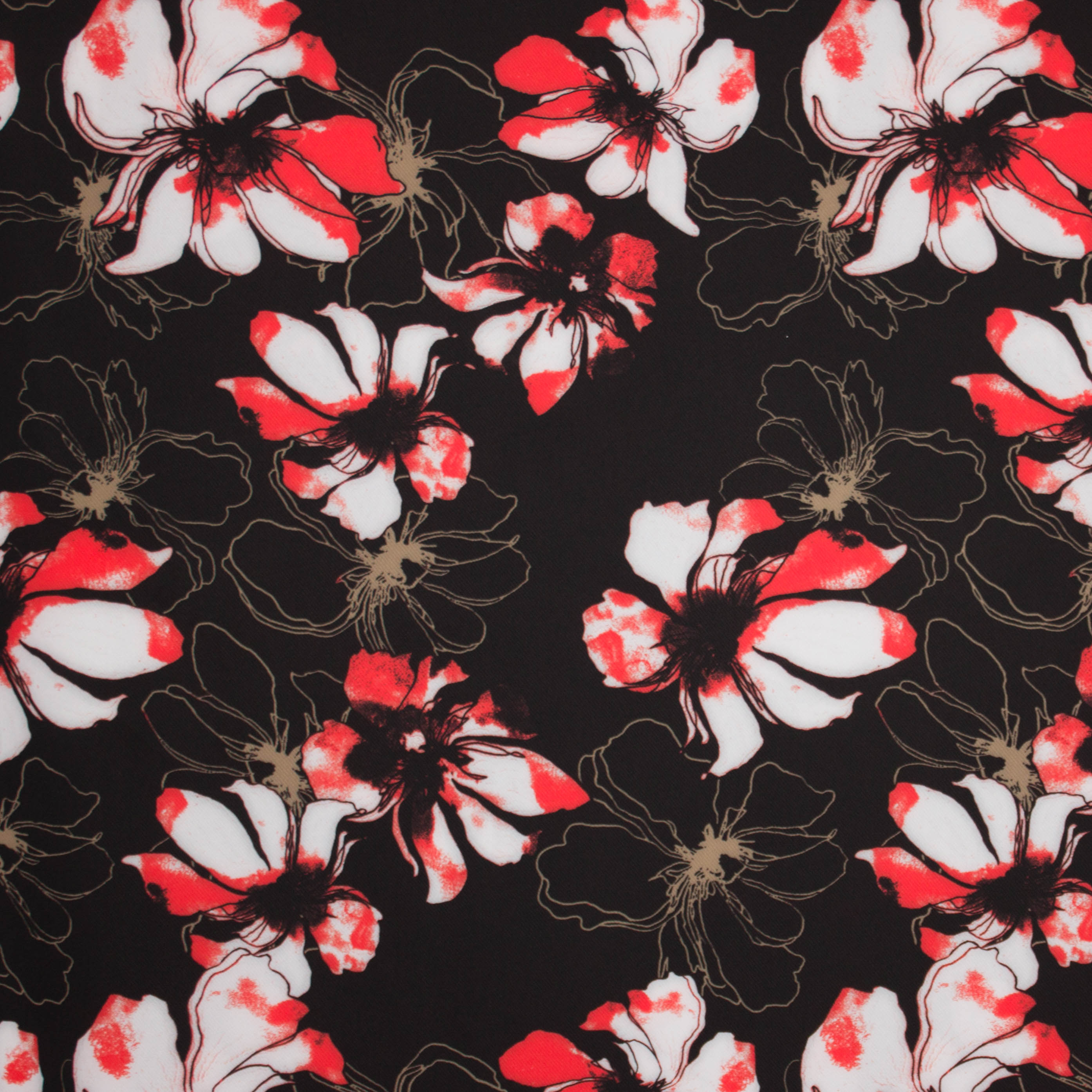 Zwarte polyester stretch met bloemen motief