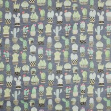 Katoen jeansblauw cactus print