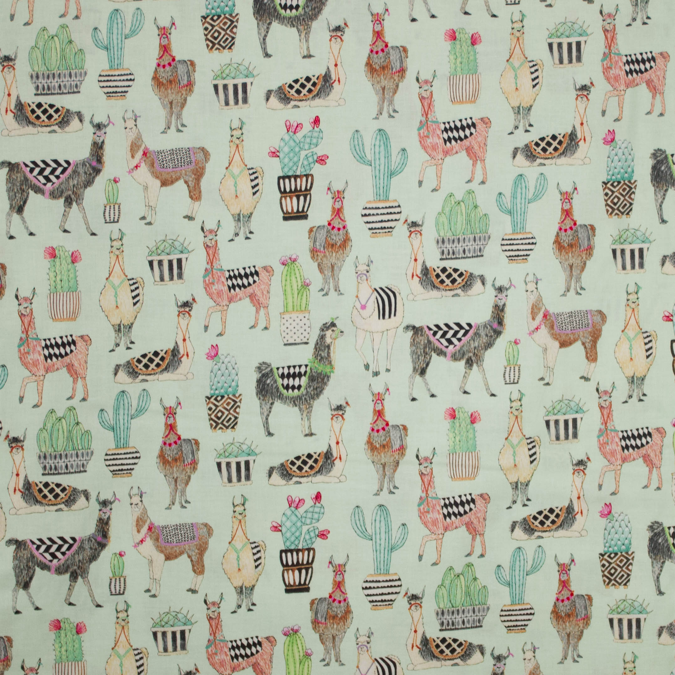Katoen munt lama print