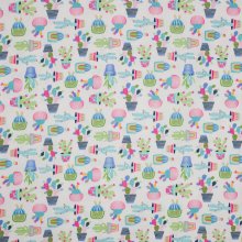 Katoen wit cactus print