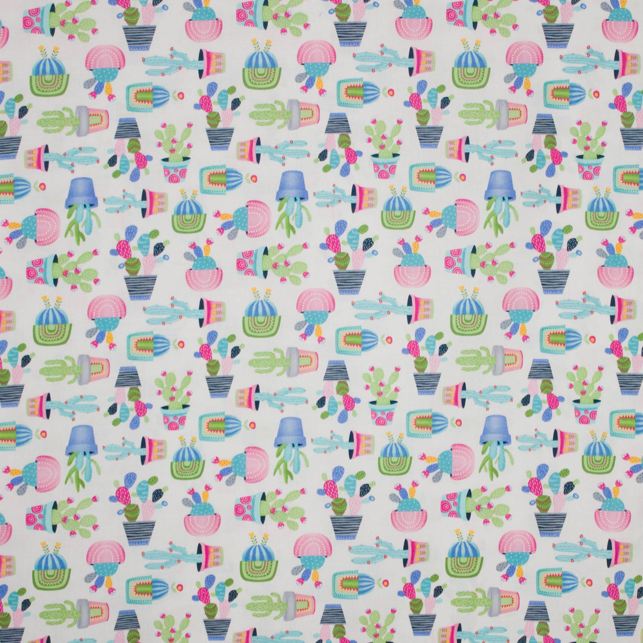 Katoen wit cactus print
