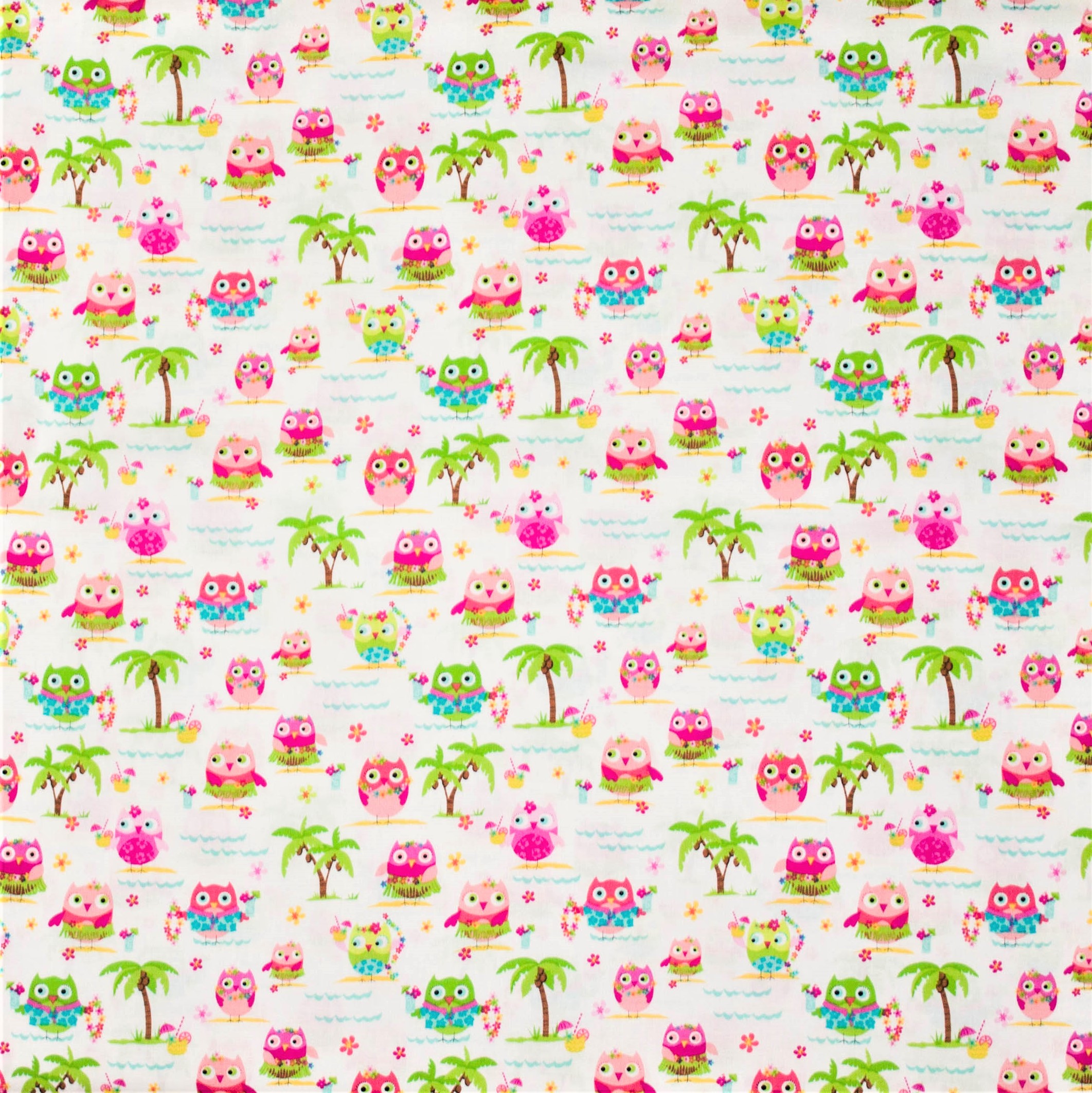 Katoen wit uiltjes tropical motief