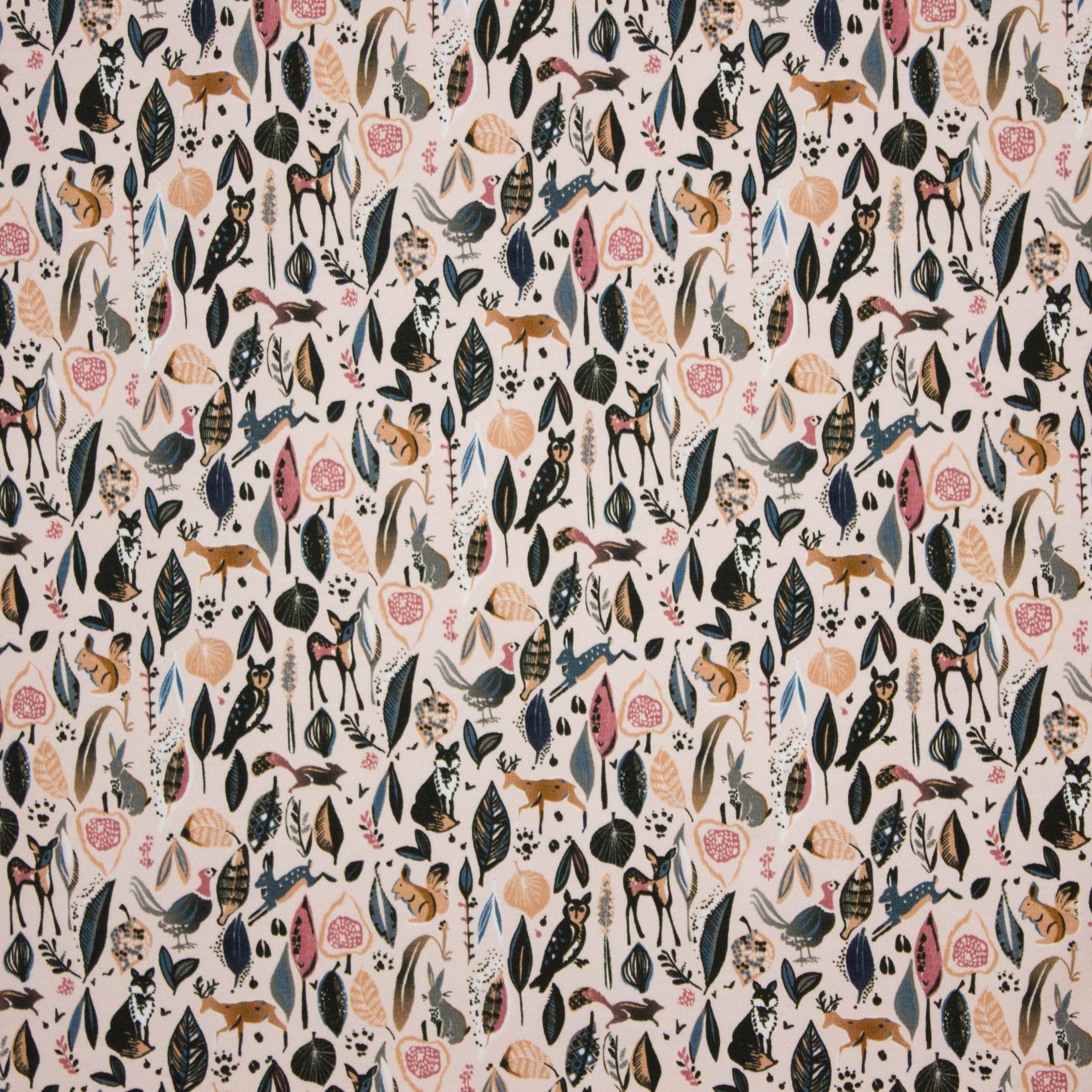 Nude french terry met herfst / bos motiefjes