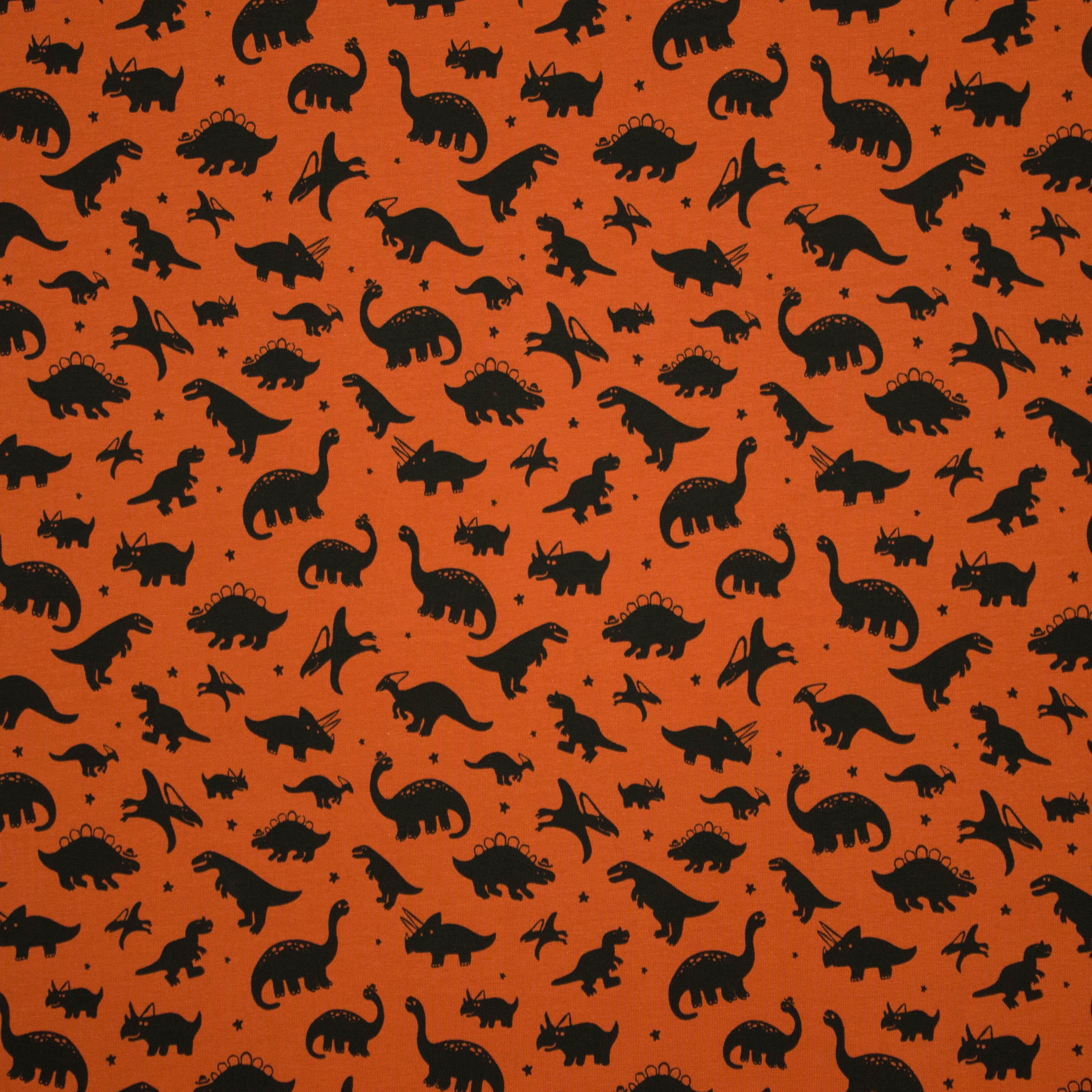 Roestkleurige tricot met zwarte dino's