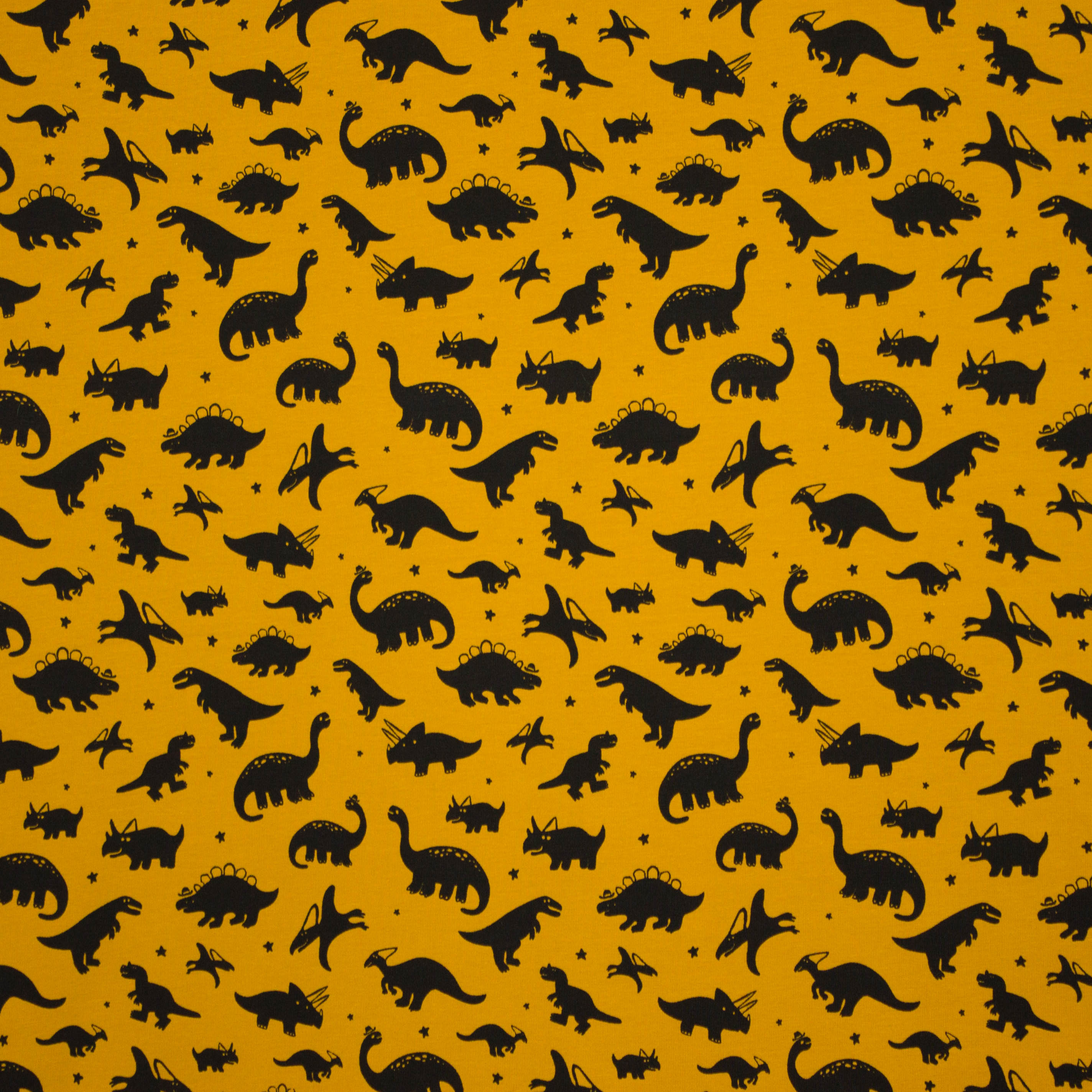 Okerkleurige tricot met zwarte dino's