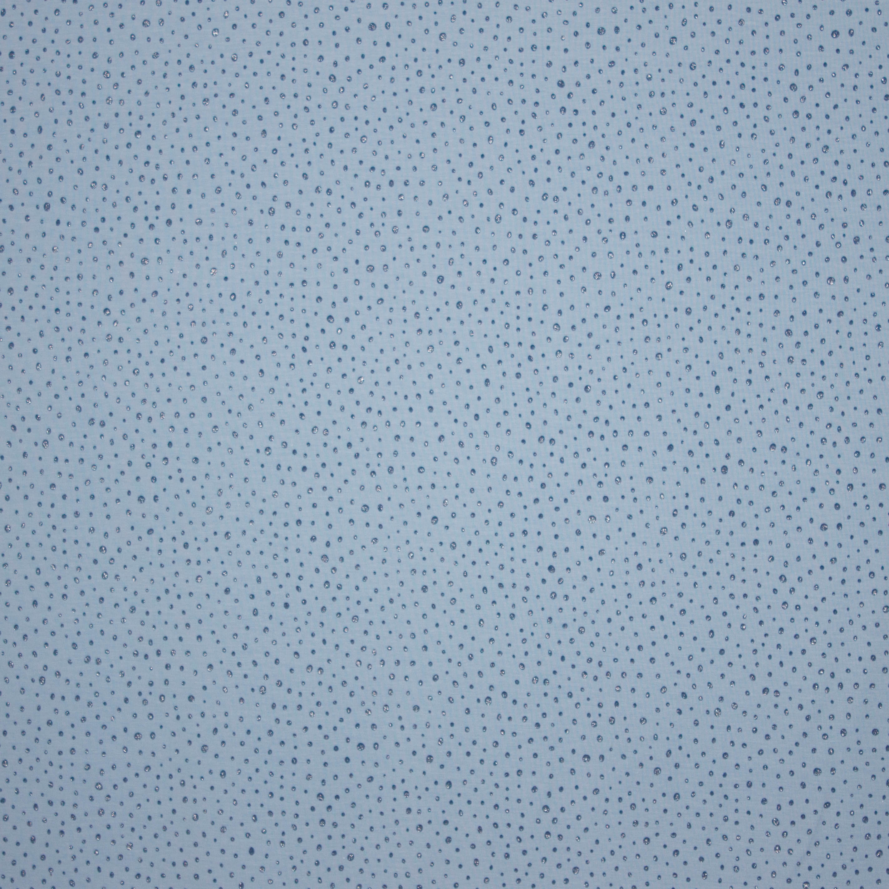 Lichtblauwe tricot met donkerblauwe vlekjes en zilveren glitter