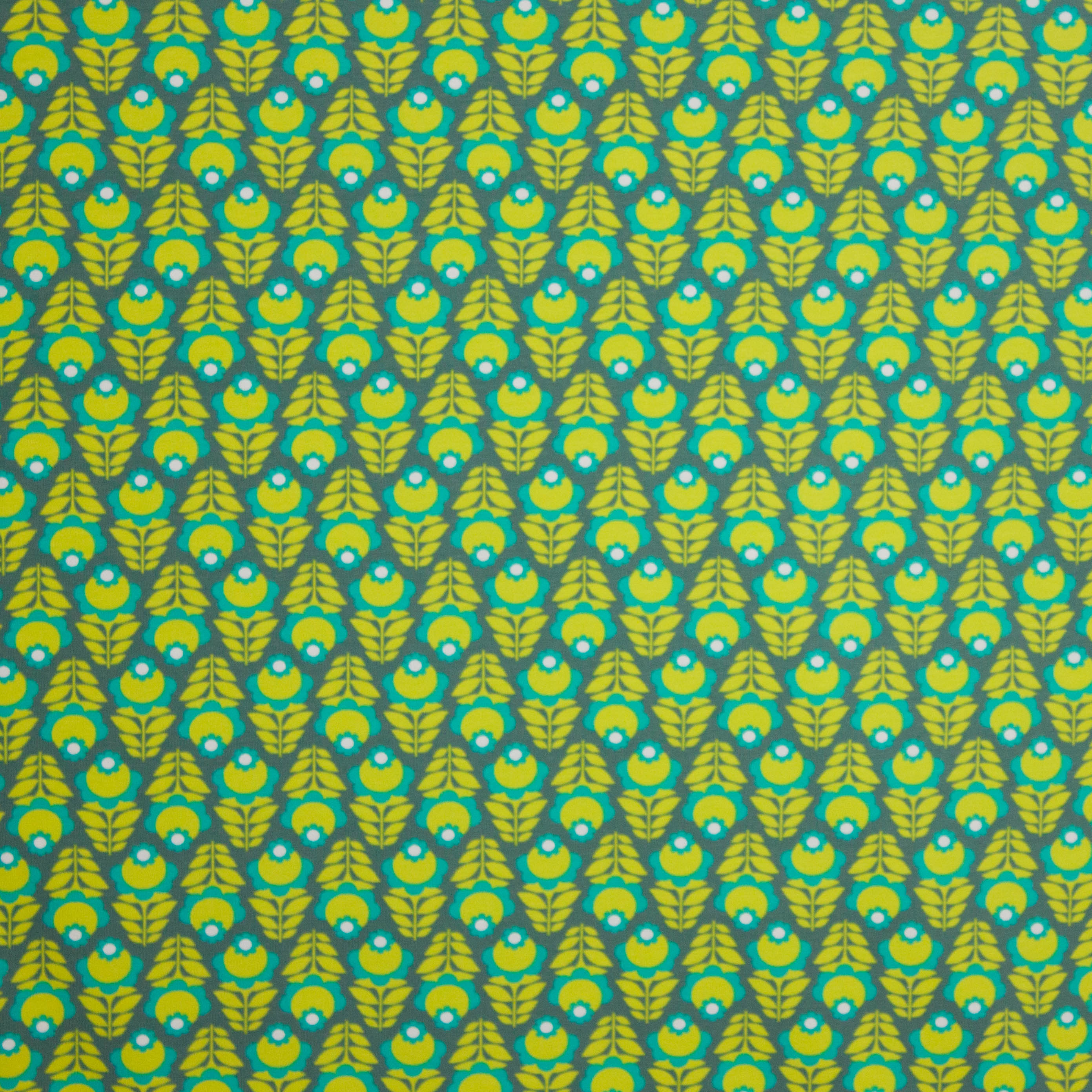 Tricot groen bloemen motief