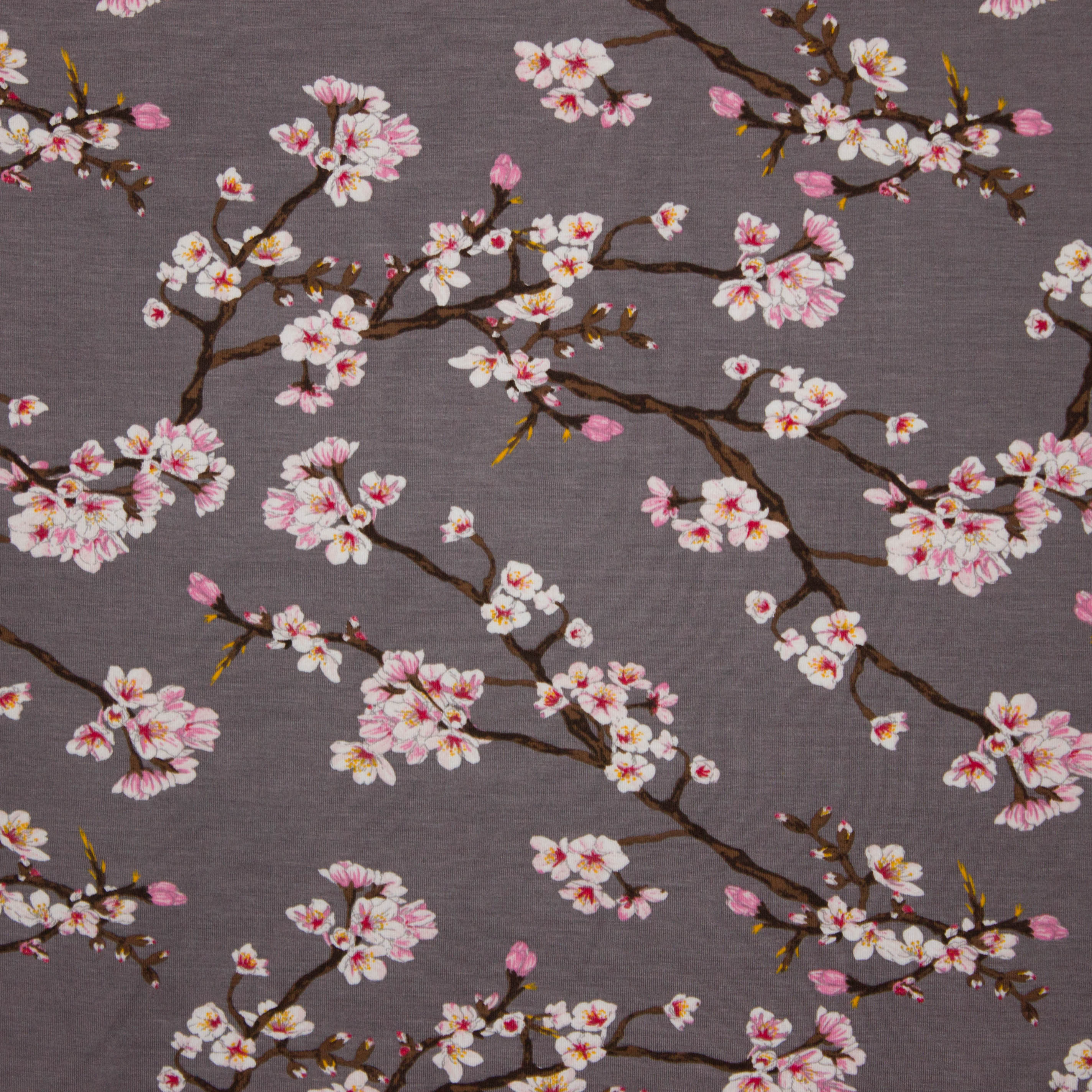 Grijze modal tricot met bloesems