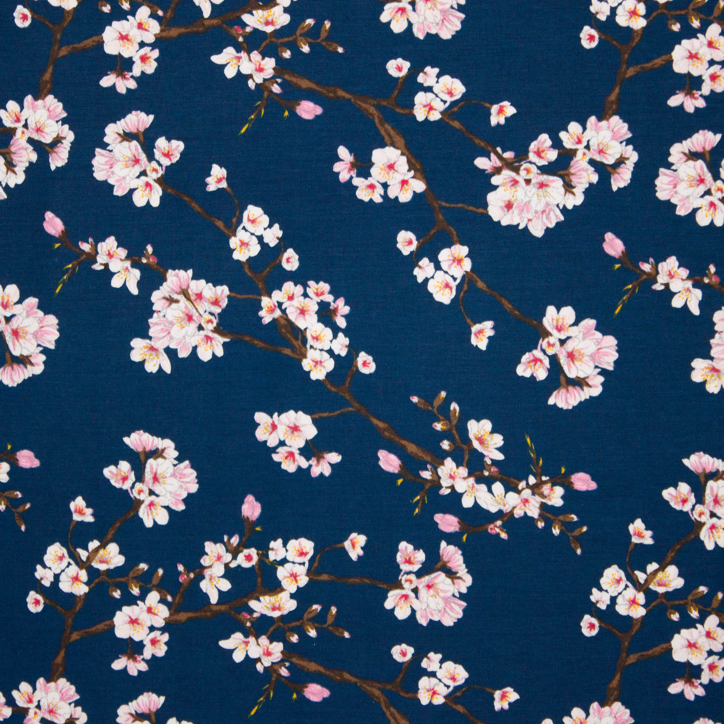 Blauwe modal tricot met bloesems