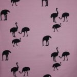 French Terry lila roze struisvogelmotief