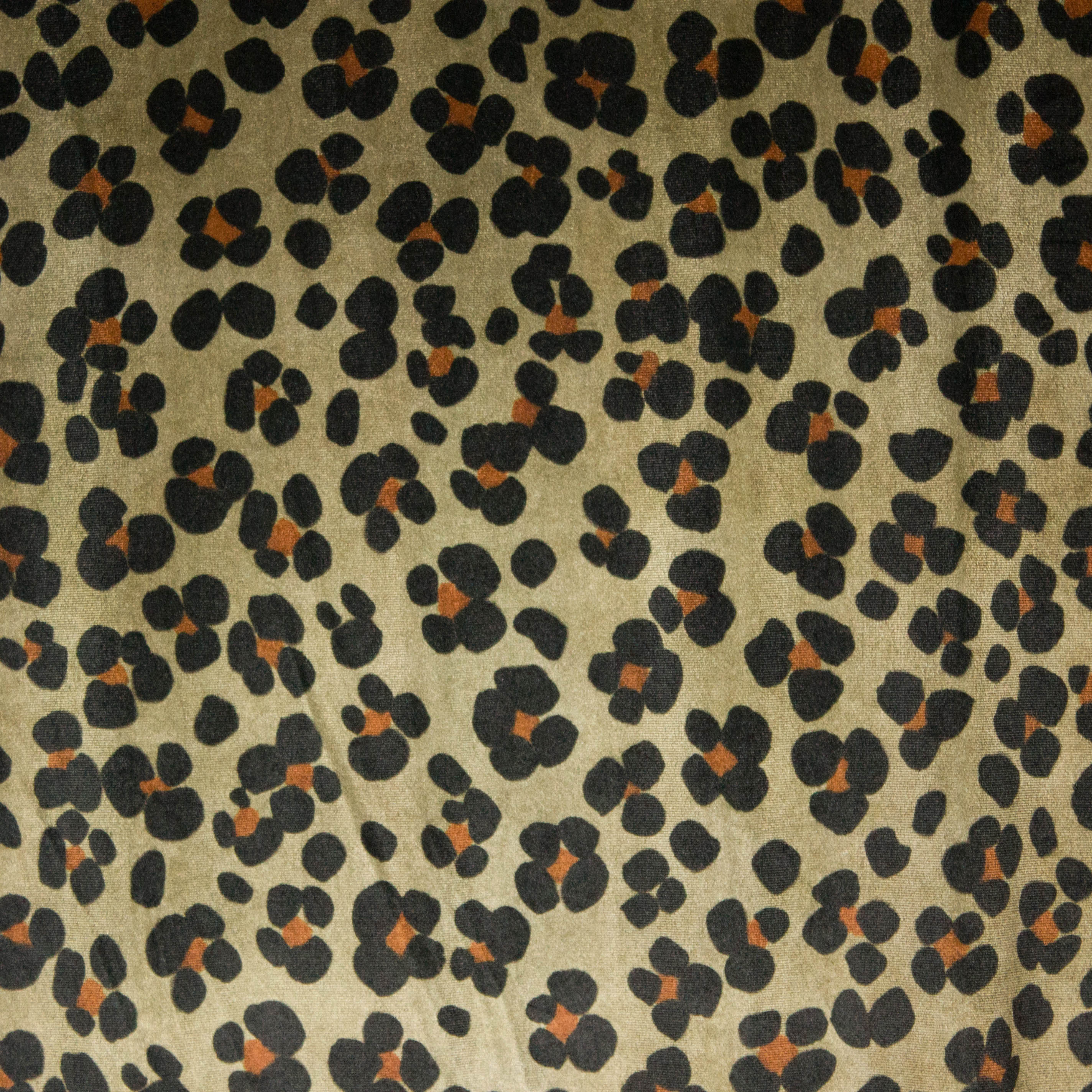 Rekbare nicky velours beige/groen met abstracte bloemen