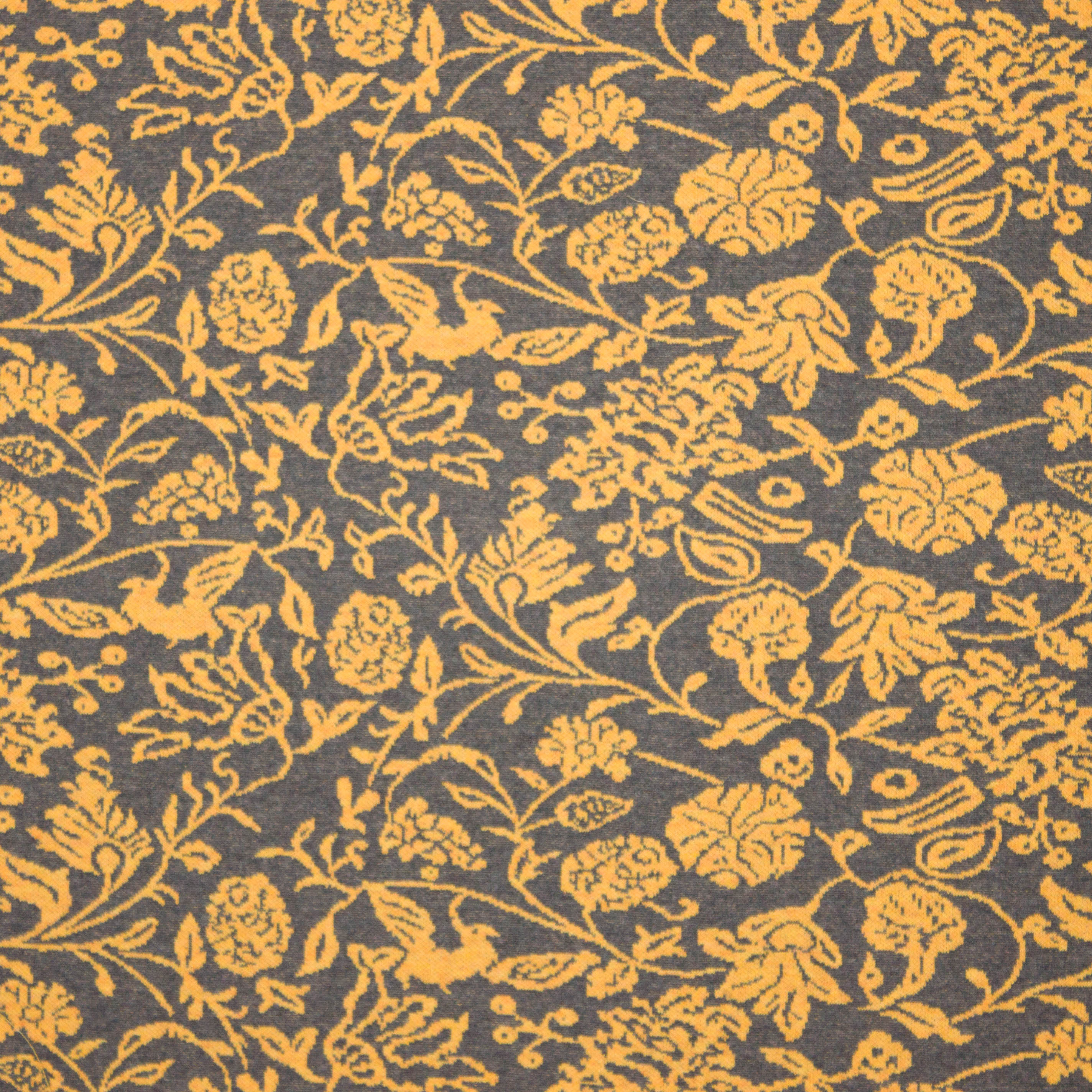 Jacquard tricot in grijs met gele bloemen