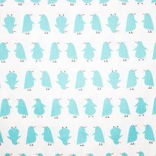 Wit katoen met lichtblauw vogelmotief