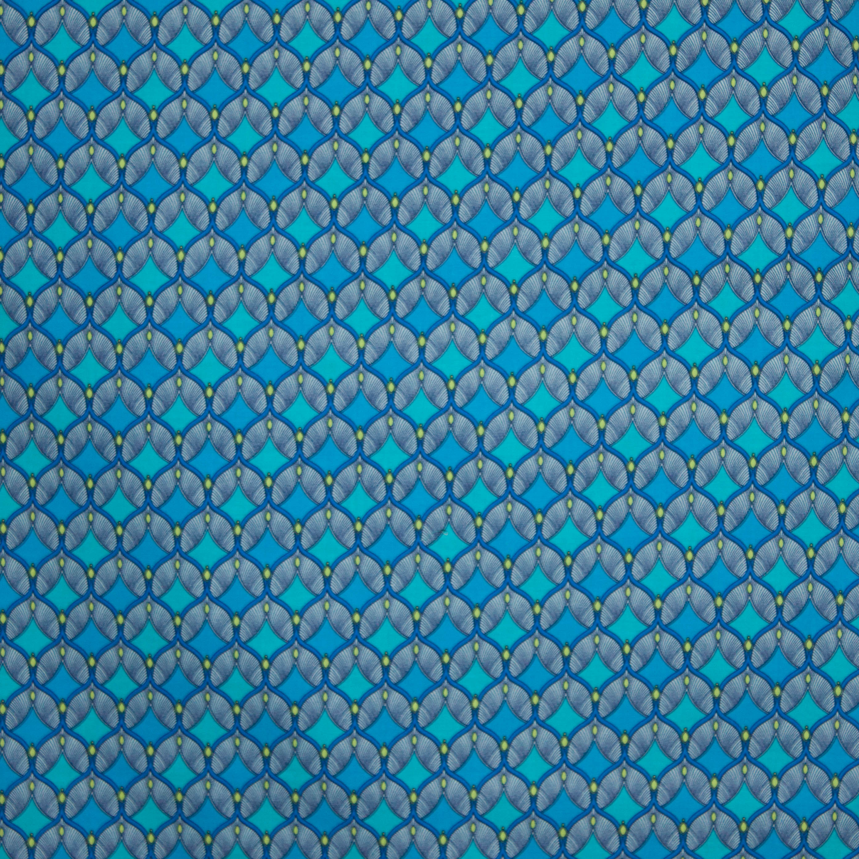 Blauwe katoen met abstract waaiermotief
