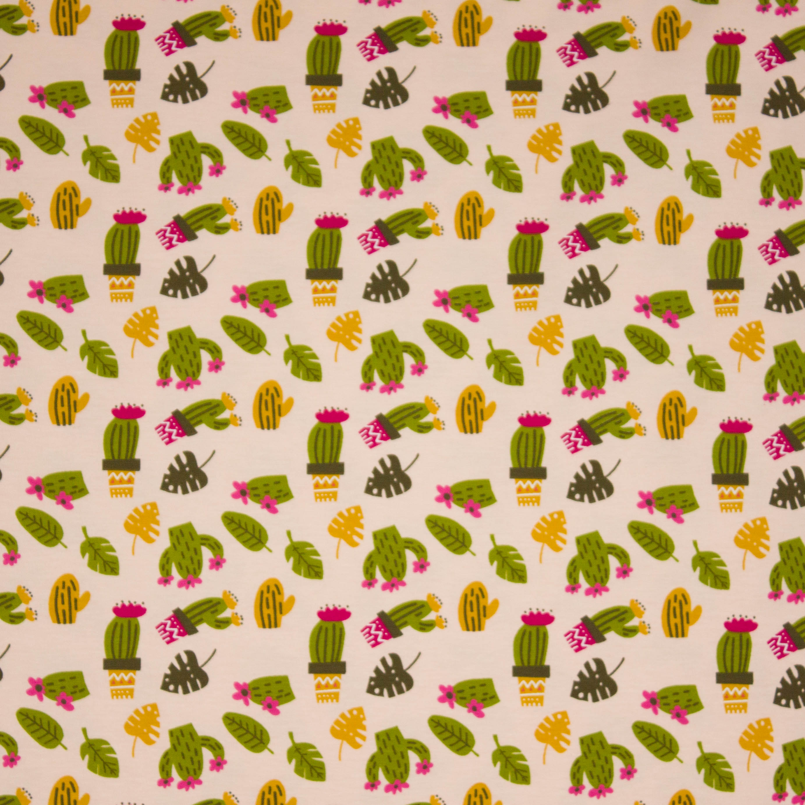 Zalmroze katoen tricot met cactus motief
