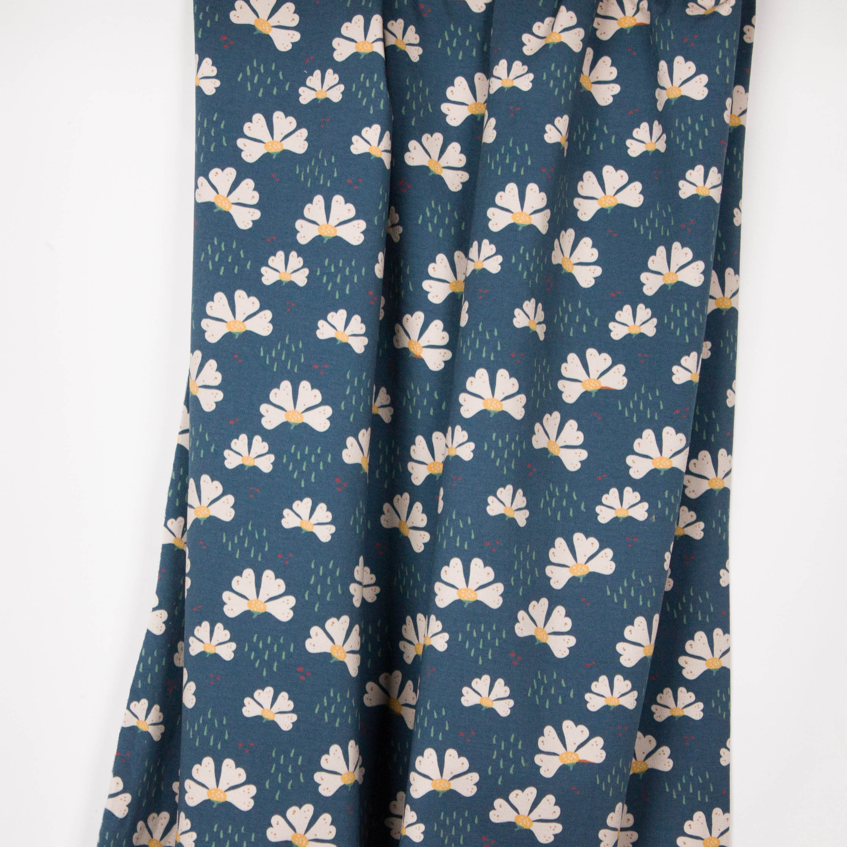 Blauwe sweater met zachte achterkant en met bloemenmotief