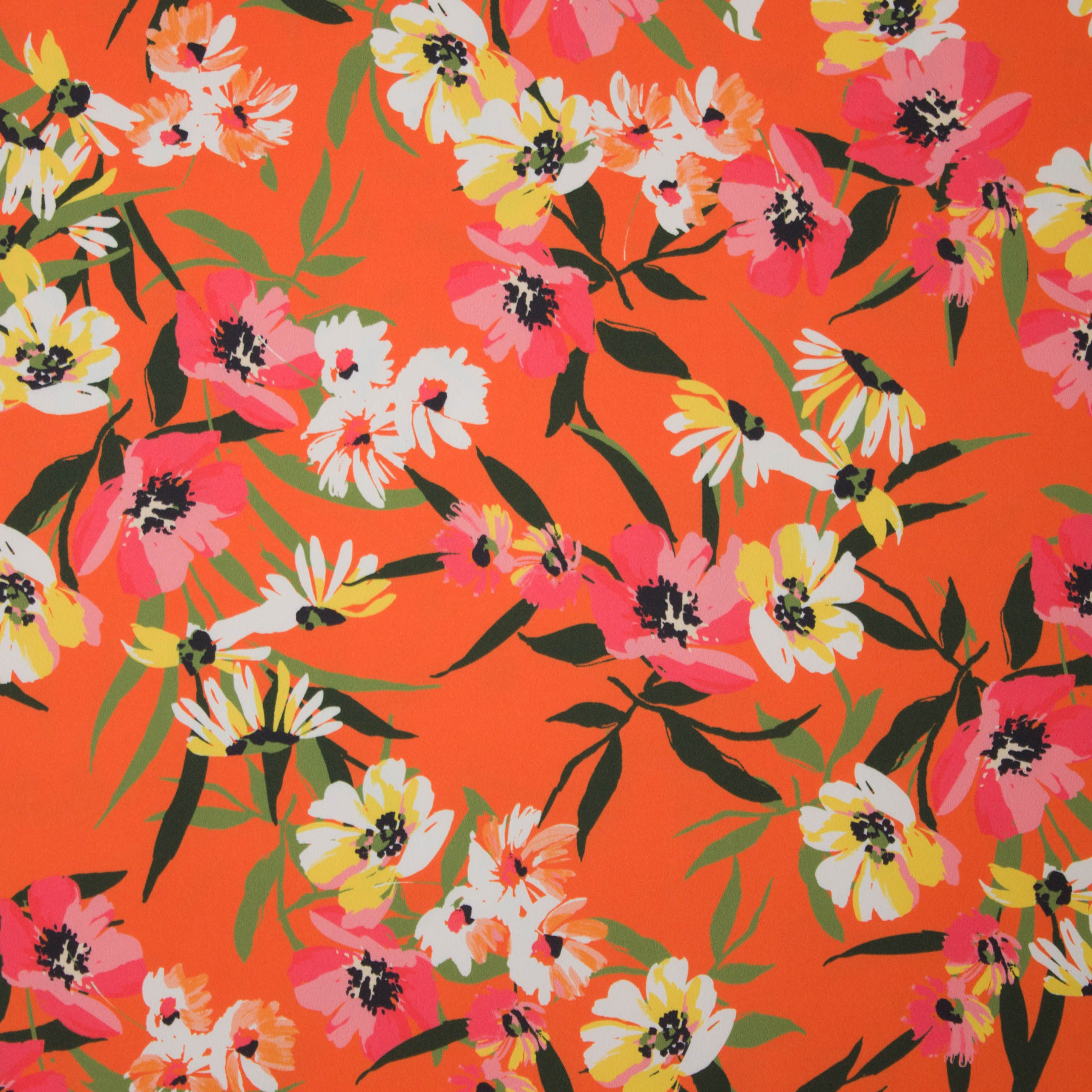Oranje middelzware crêpe 'Ibrox' met bloemenmotief