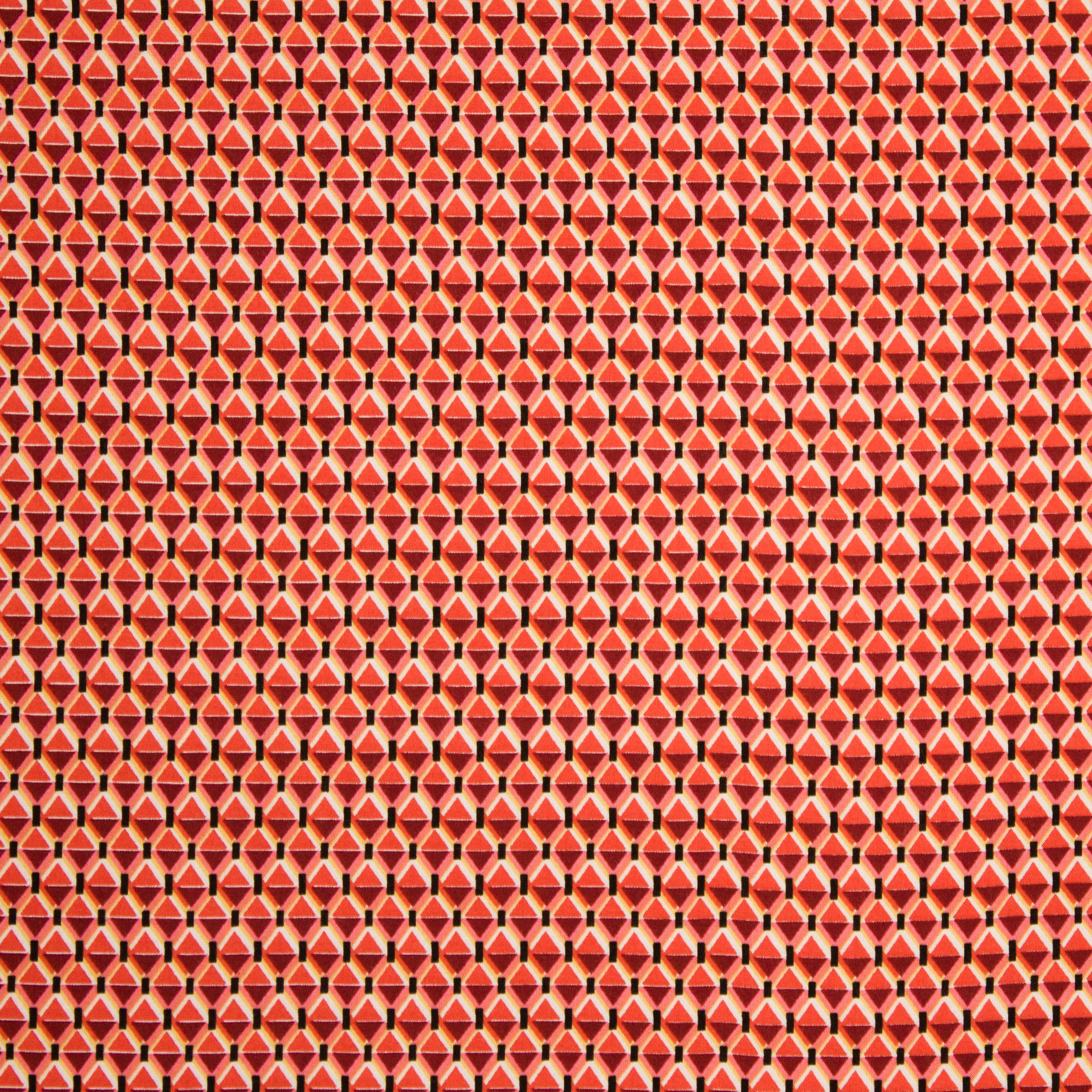 Oranje viscose crêpe met geometrisch motief van Stitched by you