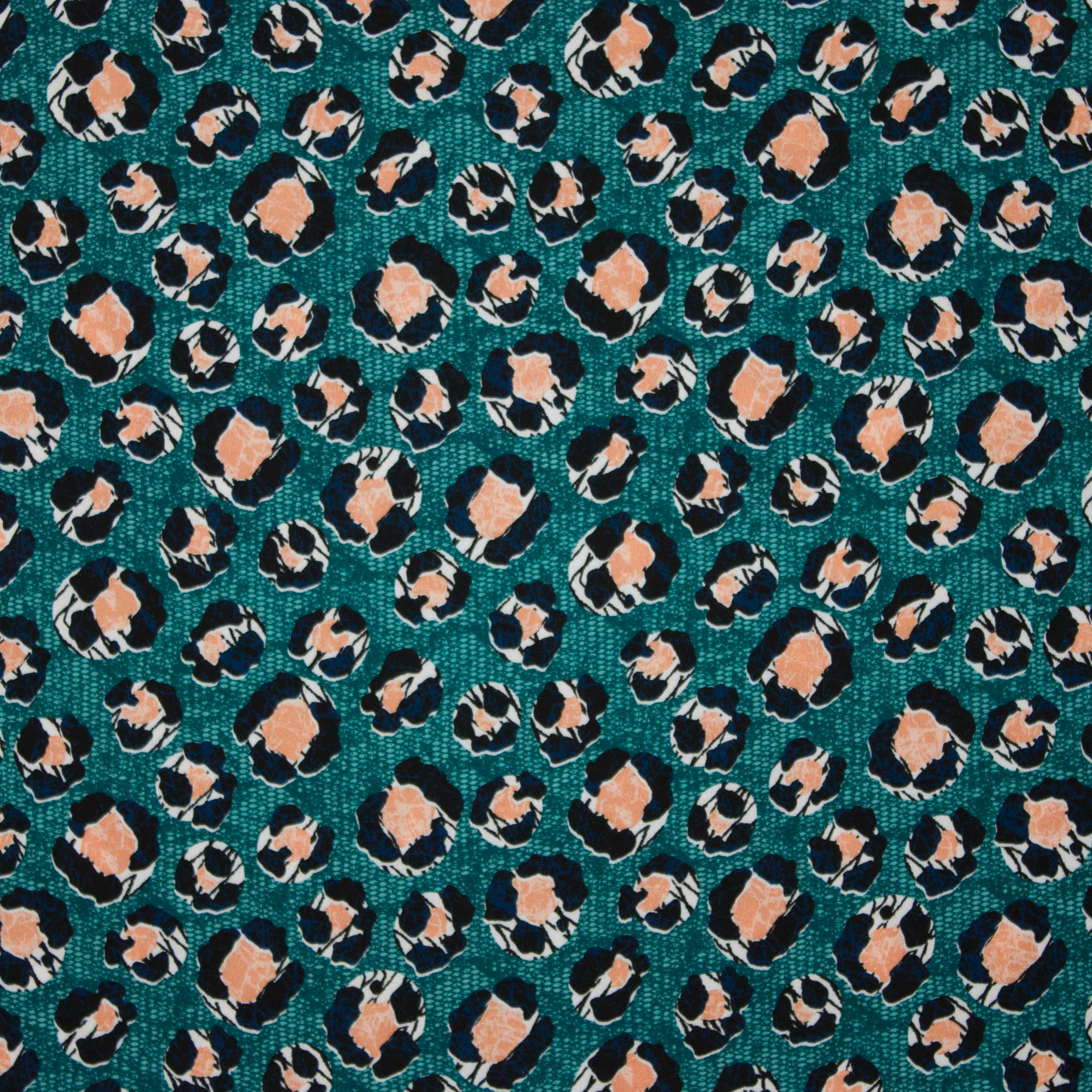 Petrol viscose crêpe met abstracte bloemen van La Maison Victor