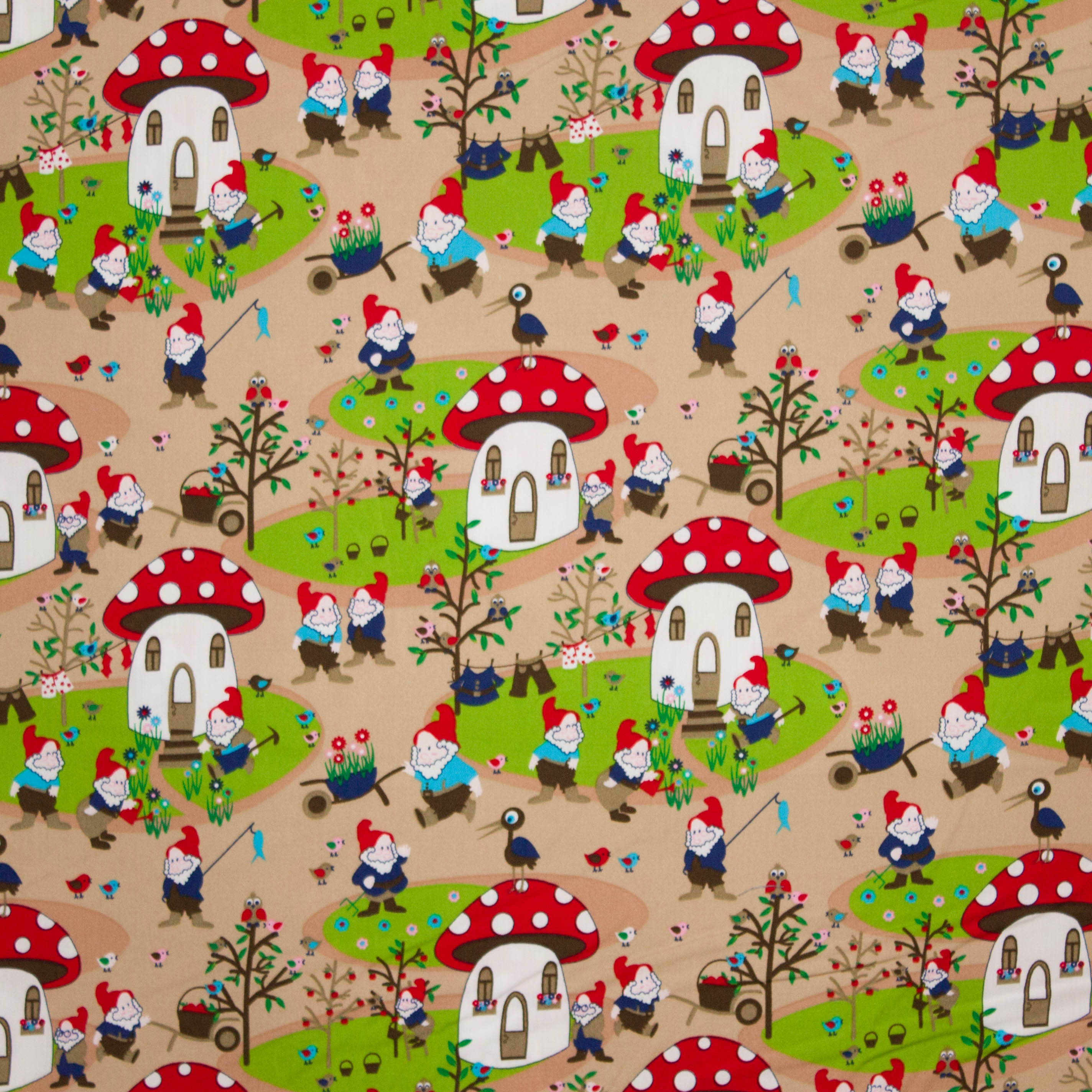 Katoen mokka kabouter motief