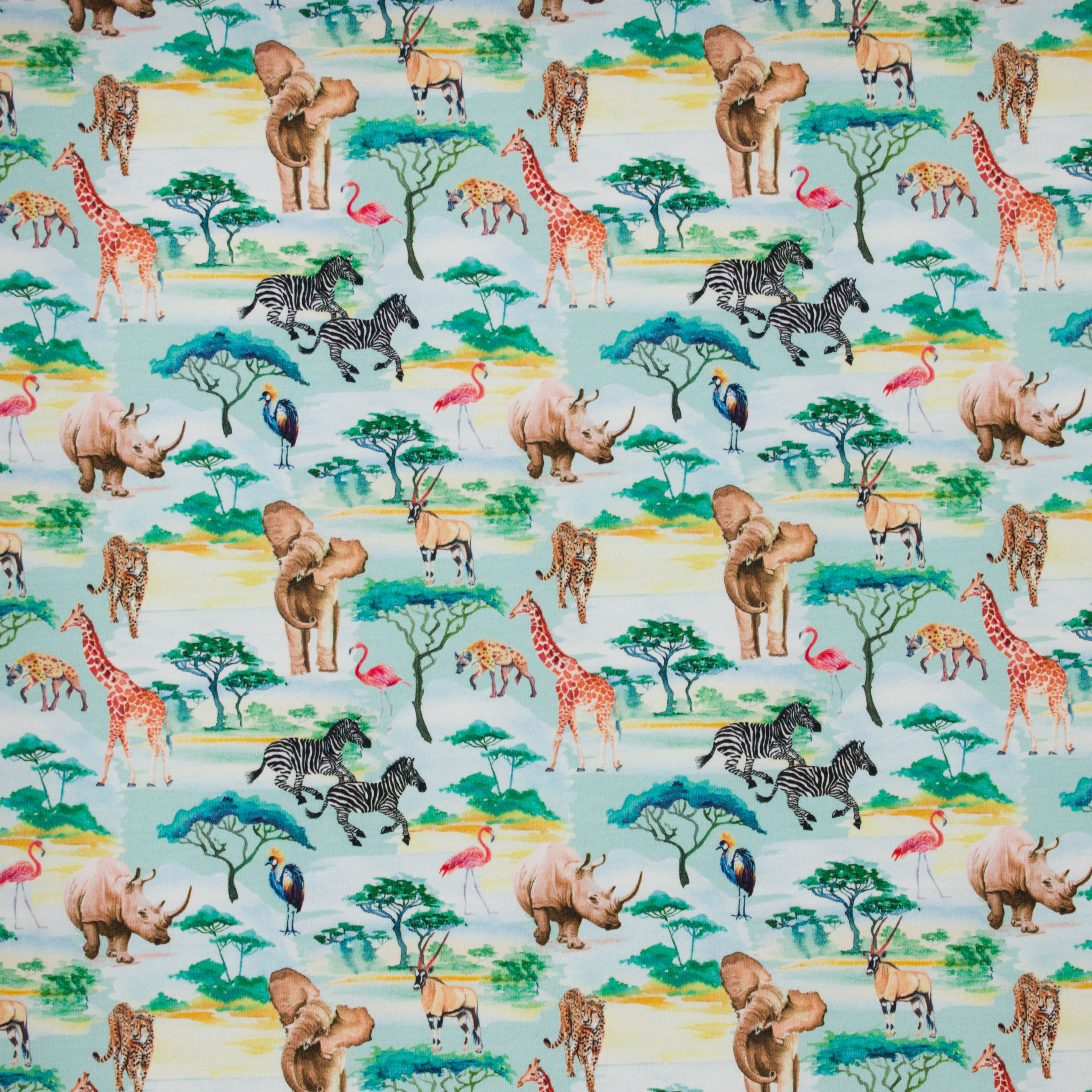 french terry met exotische dieren en planten