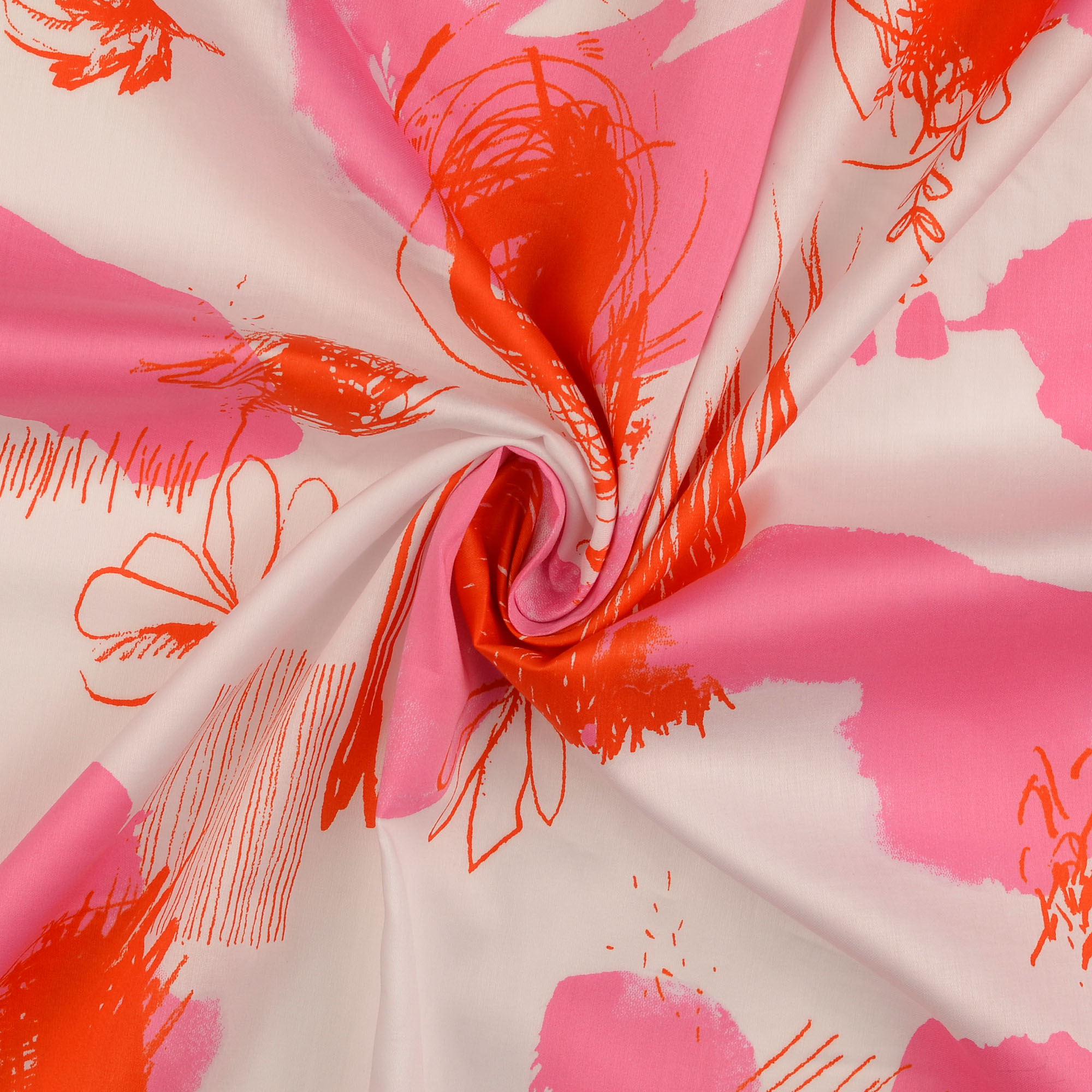 Witte gesatineerde katoen met abstracte vlekken en bloemen van Milliblu's
